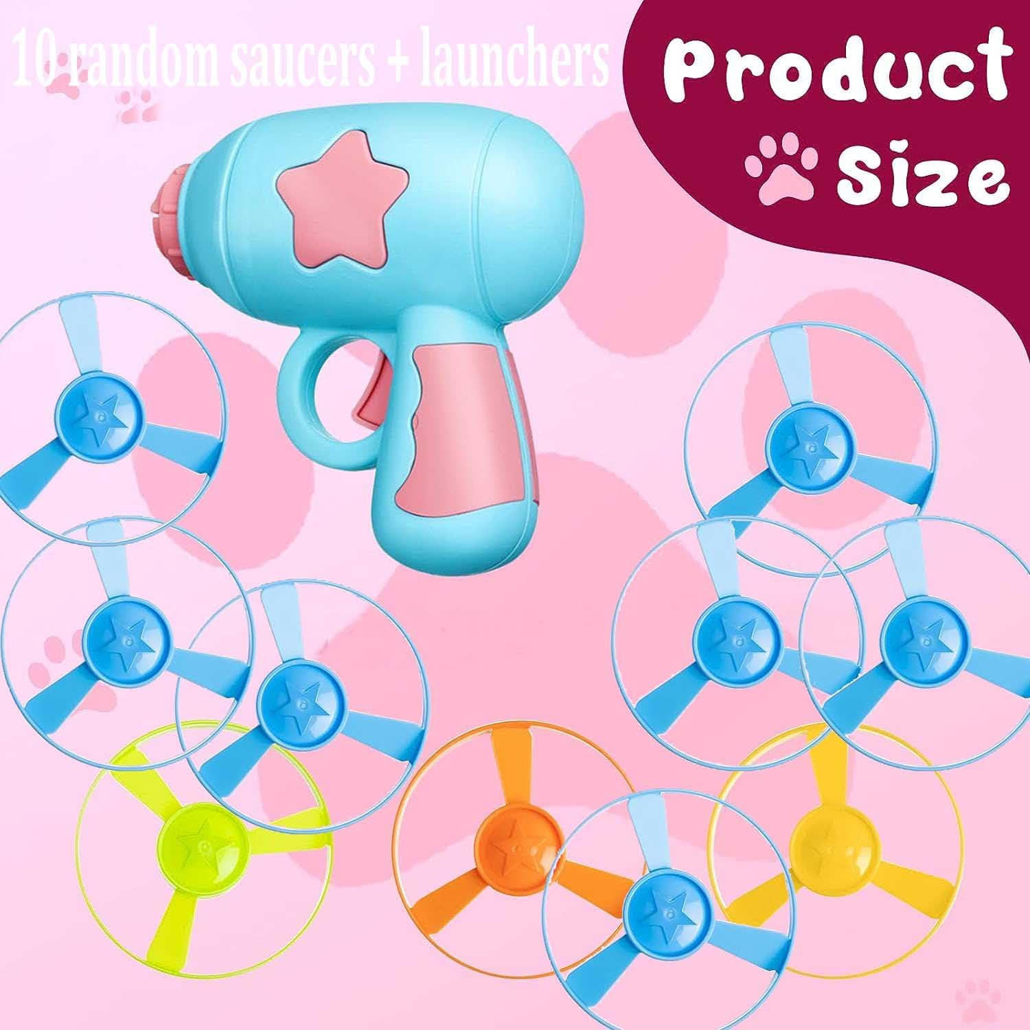 Bull Tiger Prestige Cat Fetch Toy, Cat Toy Sets 1 Blue Launcher and 10 Colourful Flying Chasing Saucer Propellers for Interactive, Training, Hunting, Hitting image number 4