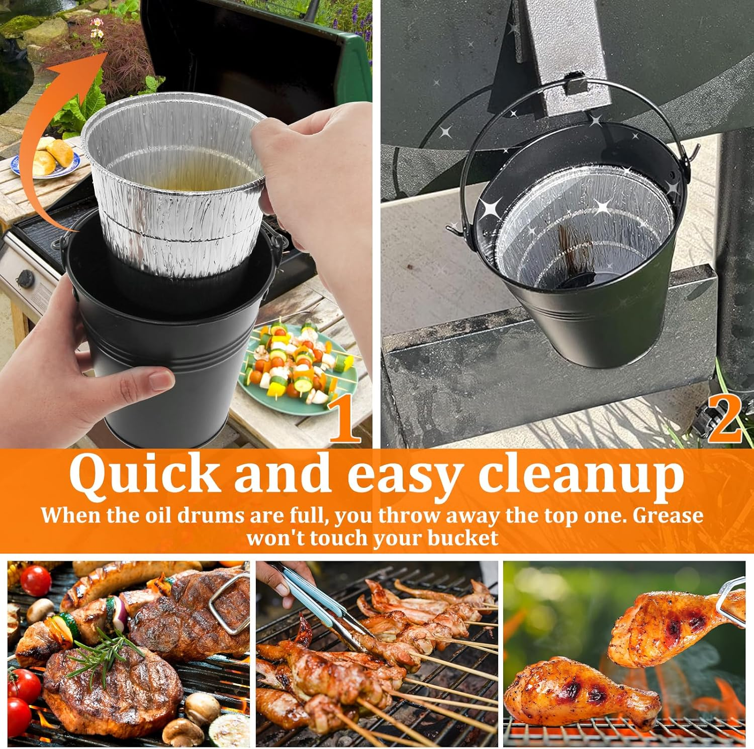 Grill Bucket for Grease Traeger Grease Bucket with 15 Tin Liners Rust-Proof Iron Alloy Drip Grease Can Tin Liners Compatible for Traeger 20/22/34 Series 15X14.3 Cm image number 1