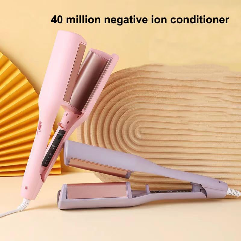 Hair Styling Tool with Negative Ionic Technology, 4 Gears Double-Sided Heating, French Curl 3D Curling Iron, 32Mm Curling, Long-Lasting Smooth Waves, for Travel & Home (Pink,European Standard)