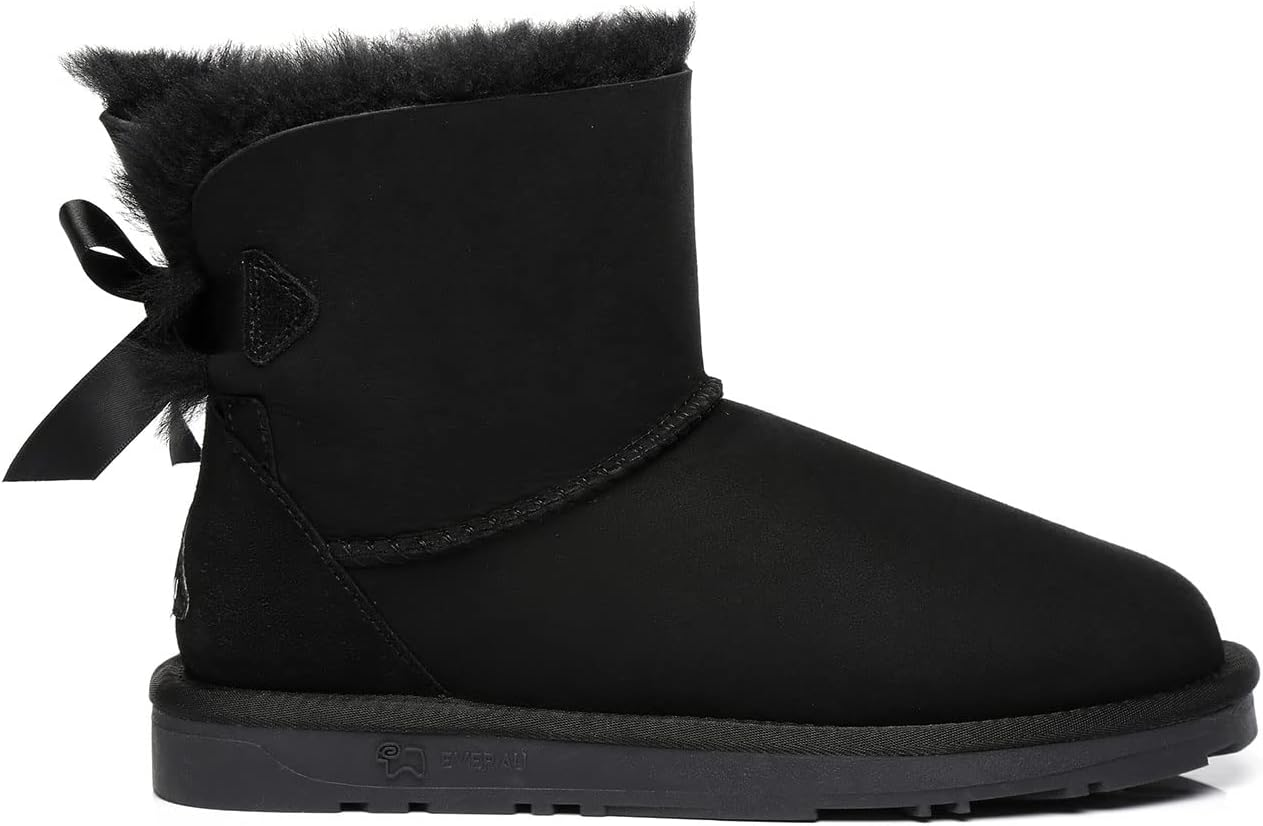 EVERAU Women Short Boots Australia Sheepskin Wool Water Resistant Mini Back Bow