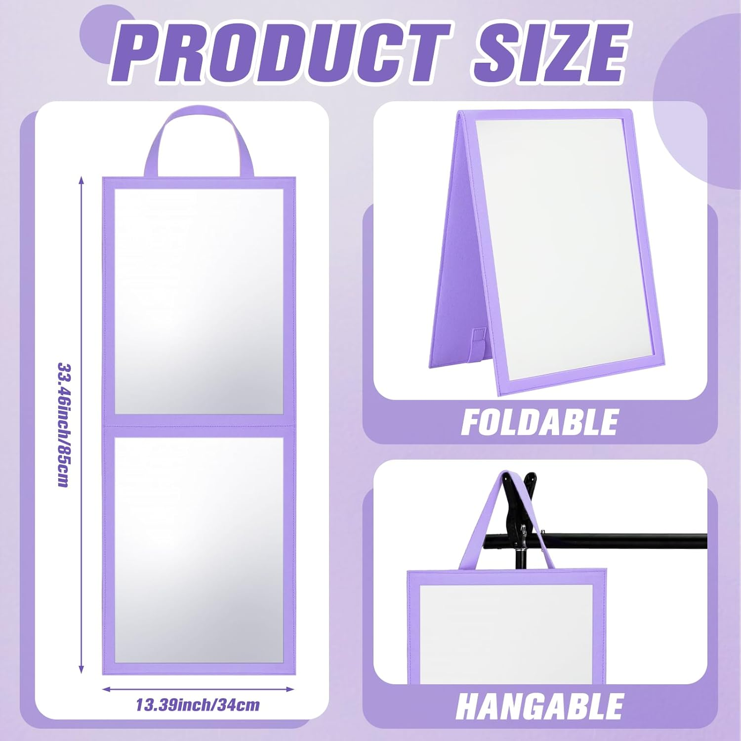 Glikceil Travel Hanging Mirror Full Length for Dance Bag Foldable Backstage Mirror for Dancers Artists Aestheticians Home Spa Dance Competition Must Haves(Purple,33.5" X 13.4") - Grey image number 6