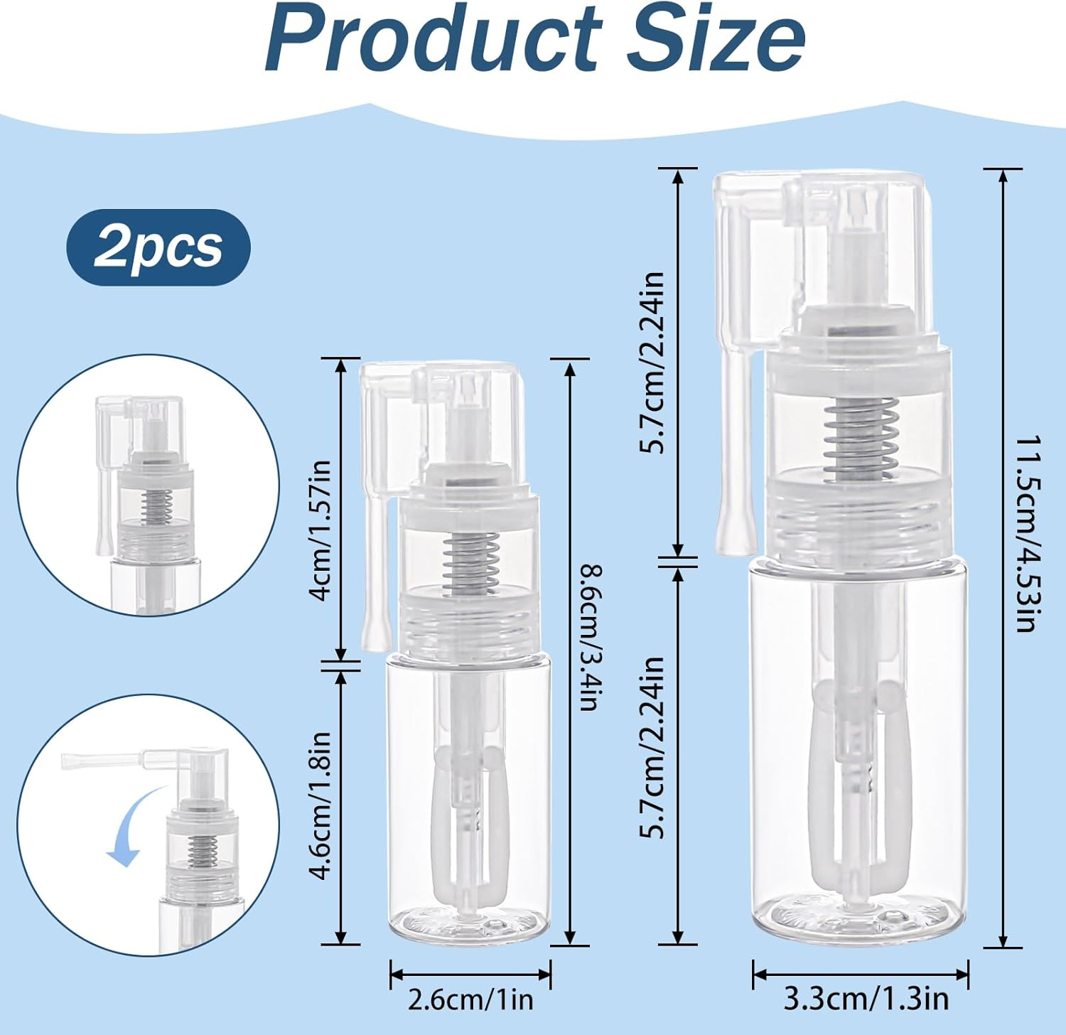 KALIONE 2 Pcs Glitter Duster Sprayer Transparent Craft Glitter Spray Bottle Empty Multi-Purpose Empty Plastic Spray Bottle Portable 35Ml Bottles for Craft Scrapbooking Cardmaking(14Ml + 35Ml)