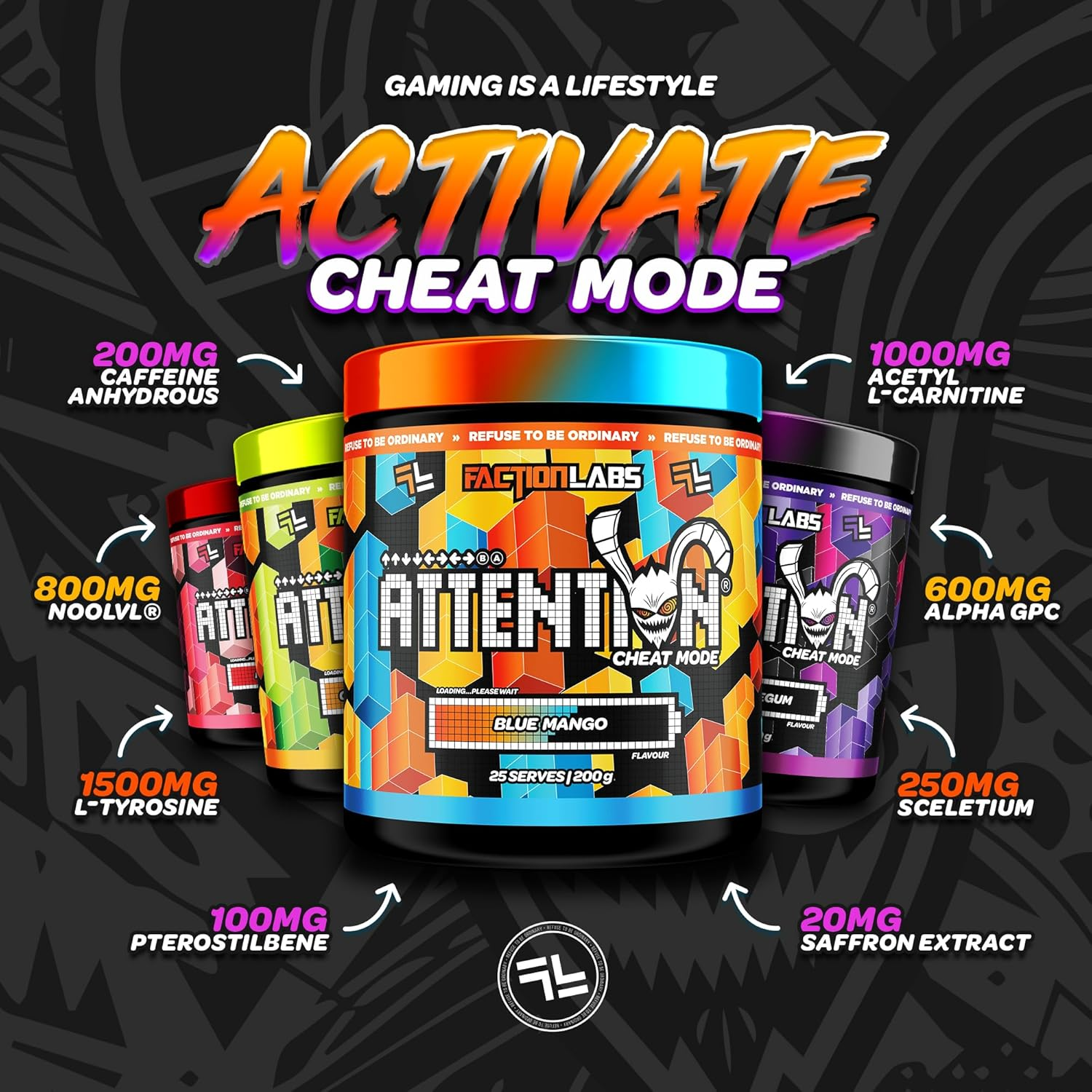 Faction Labs Attention Cheat Mode - Nootropic Pre Workout - 25 Servings, 400G Blue Mango (Mango) image number 1
