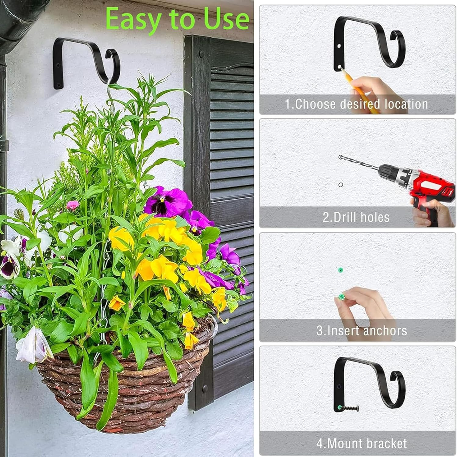 2-Pcs Iron Plant Hooks - Metal Ceiling Hangers for Indoor and Outdoor Use, Ideal for Hanging Plants, Lanterns, Bird Feeders, and Flower Baskets - Stylish Home Decor Solution