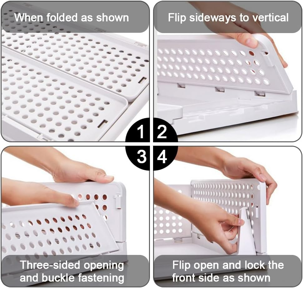 3 Pack Stackable Clothes Storage Folding Wardrobe Storage Box Basket Organizer Bins Sliding Cabinet Drawer Shelf for Wardrobe Cupboard Kitchen Bathroom Office (White) image number 5