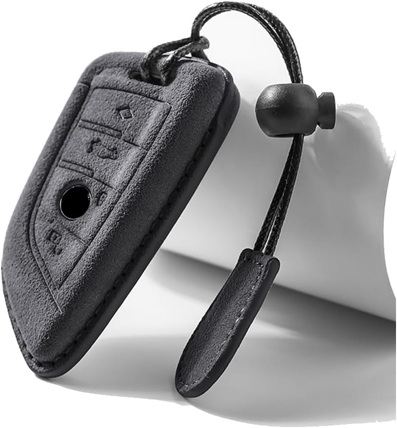 Ontto Suede Car Key Fob Cover Fit for BMW 2 3 5 6 7 8 Series X1 X2 X3 X4 X5 X6 X7 Z4 G29 G20 G32 GT G11 F39 Leather Smart Key Case Keyring Shell Key Holder Keychain Styling Accessories Black 2