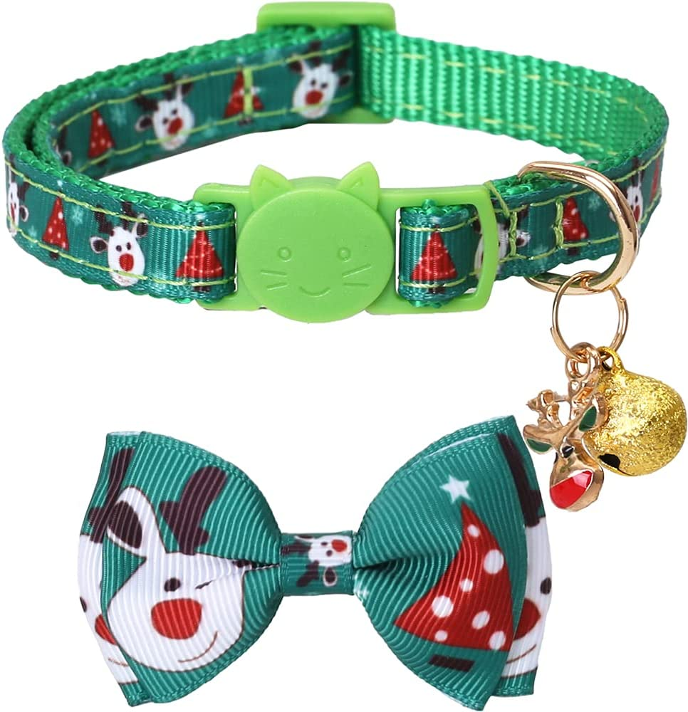Lamphyface Christmas Cat Collar Breakaway with Bow Tie and Bell for Kitty Adjustable Safety image number 3