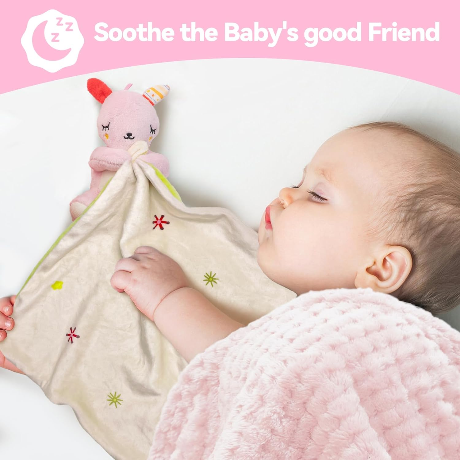 GANGANWU Baby Shower Gifts, New Baby Gifts for Girls, Pink 8 in 1 Set - New Baby Gifts, Baby Boy Gifts Including Lovey Security Blanket, Welcome Card, Wooden Rattle Toy, Socks,Baby Bib and More image number 3