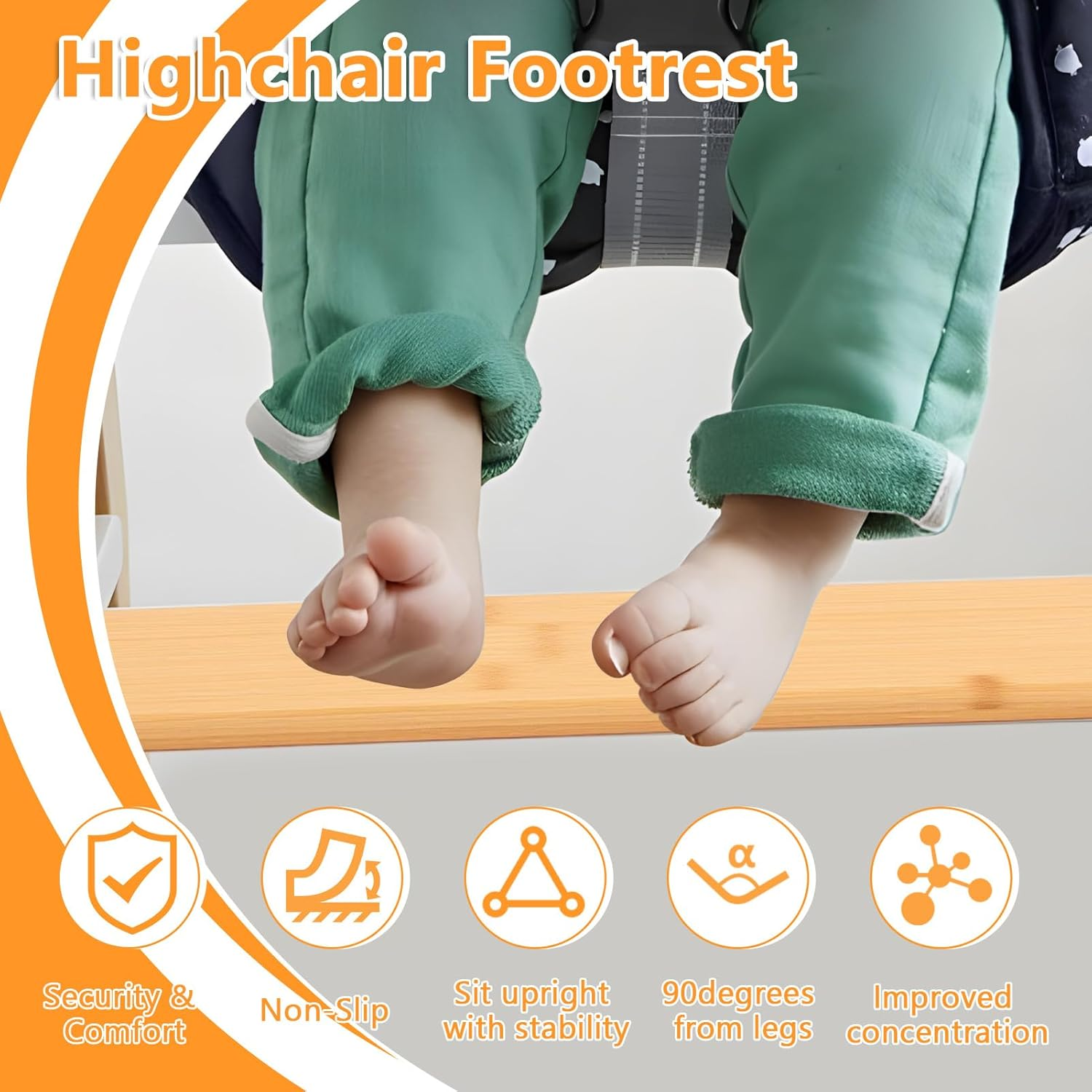 Bamboo High Chair Foot Rest - Adjustable Height, Prevent Slip Baby Highchairs Pedal Bamboo Wooden Footrest High Chair Accessories