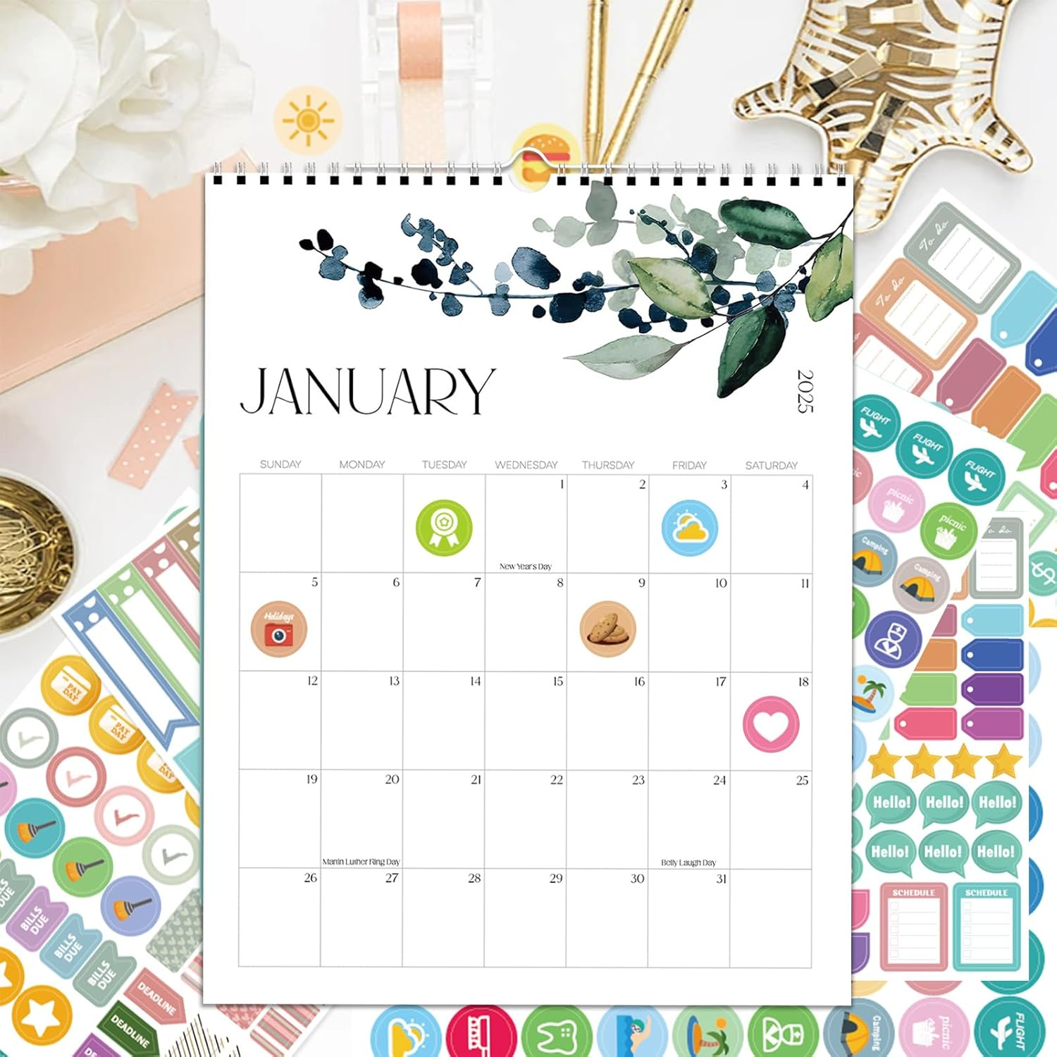 Beautiful Aesthetic COZY CORE Wall Calendar - Perfect Modern Greenery & Office Planner, 14.5"X11.5" for Easy Organizing (2025-2026 Green Leaf) image number 4