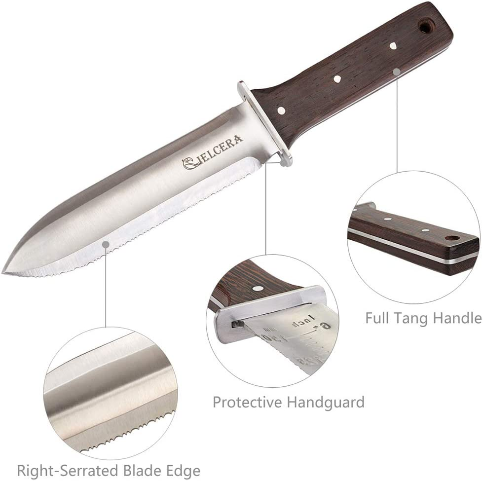 CIELCERA Hori Hori Garden Knife (Right Serrated Blade) with Sharp Rod, Ideal - Digging in the Garden and Landscaping Weeding Instrument image number 5