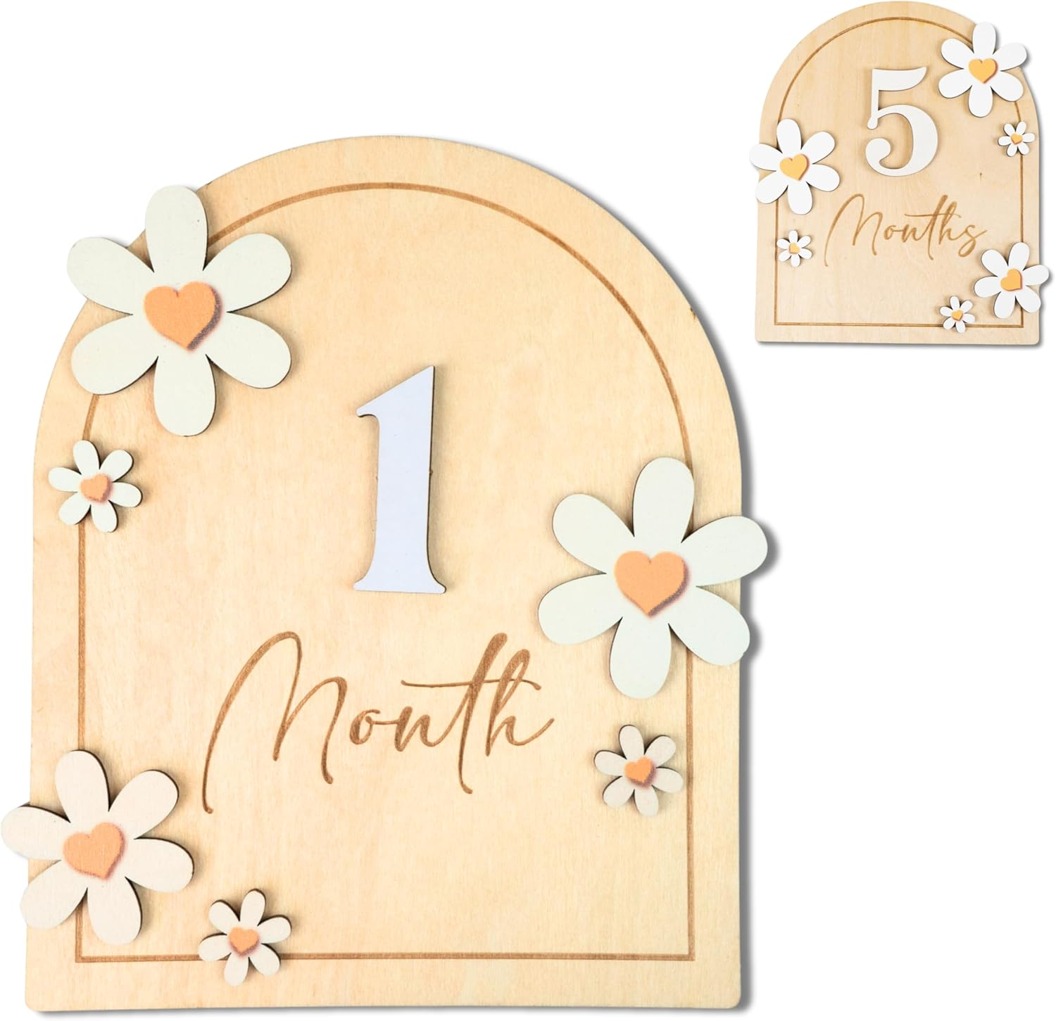 Baby Monthly Milestone Cards - Wooden Monthly Milestone Discs - Newborn Photography Props to Document Your Baby&acute;S Growth - Baby Announcement Sign (Acrylic Wildflower)