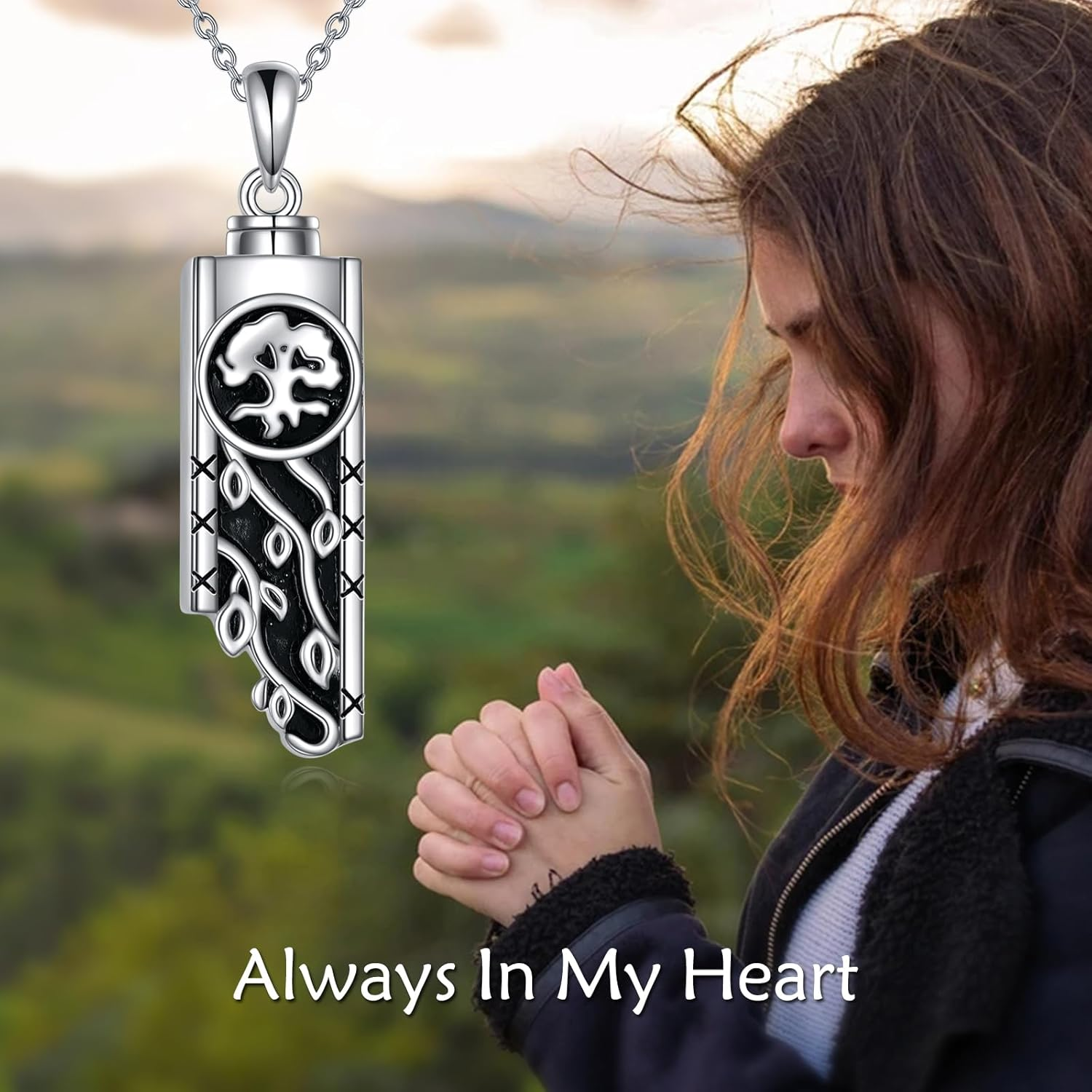 POPLYKE Music Guitar Pick Urn Necklaces for Ashes Sterling Silver Cremation Urn Necklaces Memorial Keepsake with Filling Tool image number 2