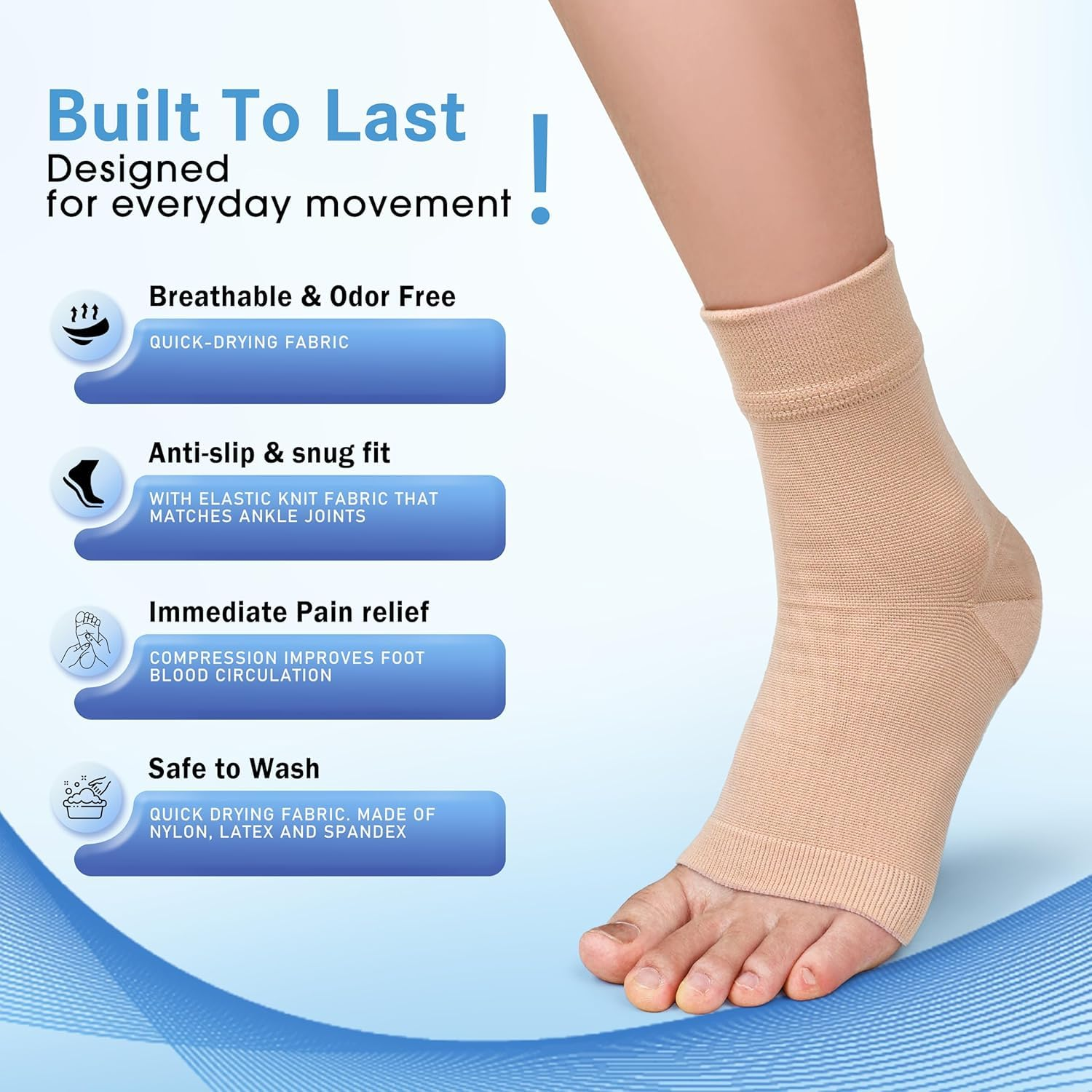 Ankle Brace Socks for Sprained Ankle Compression Sleeve - 2 Pairs Plantar Fasciitis Relief Braces - Foot Arch Support for Men and Women,Tendonitis & Arthritis Feet Sleeve, Stabilizing Ankles Wrap-Size L image number 4