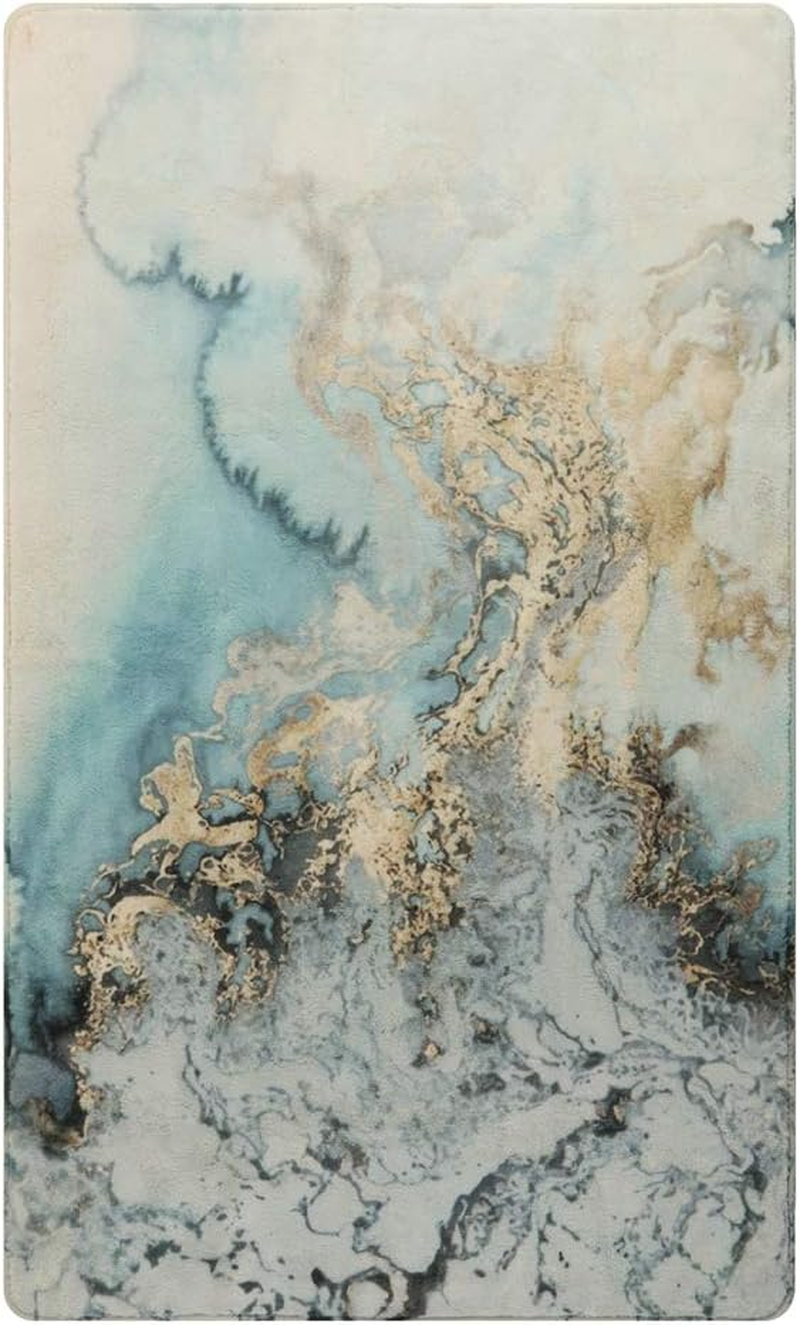 Lahome Marble Pattern Area Rug - 3' X 5' Faux Wool Non-Slip Area Rug Accent Distressed Throw Rugs Floor Carpet for Living Room Bedrooms Laundry Room Decor (3' X 5', Blue) image number 2