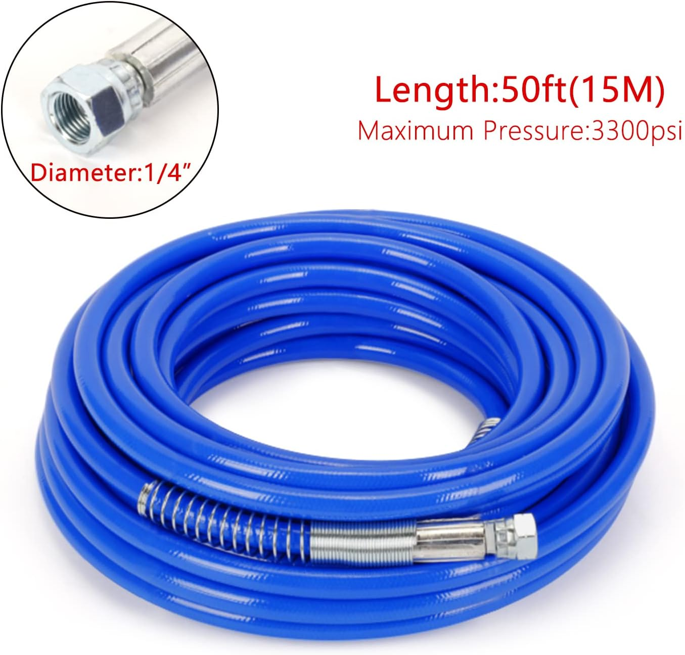 Awagas 15 M 1/4&rdquo; Airless Paint Sprayer Hose, 3500 PSI High Pressure Fiber Pipe Universal Flexible Fiber Tube Spray Hose for Sprayer Gun Sprayer Water (50 Ft-Blue)