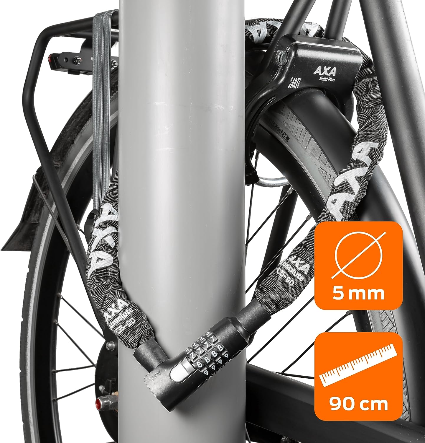 AXA Absolute C5-90 Chain Lock with Code - Length 90Cm - Security Level 7 - Steel Links 5Mm image number 5