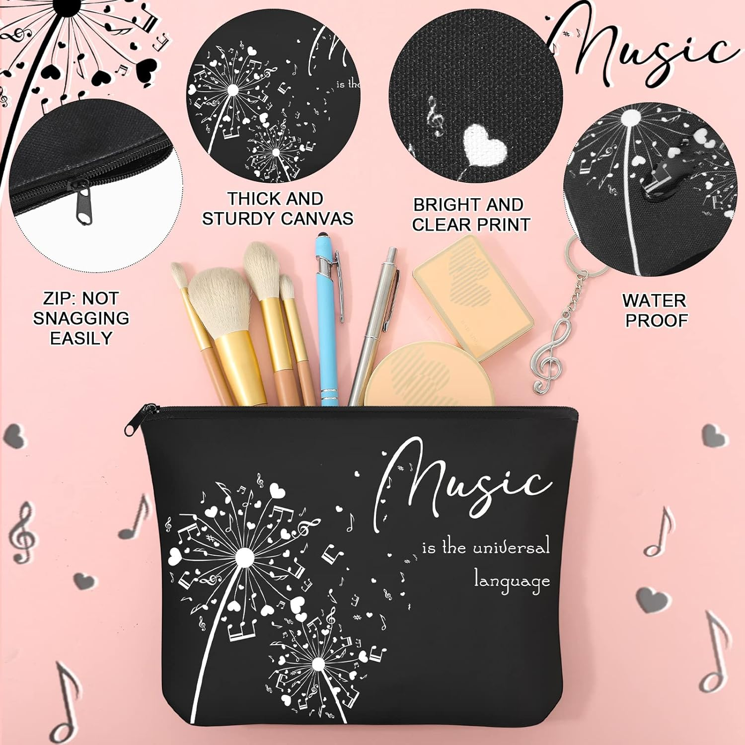 Sieral 12 Oz Music Themed Wine Tumbler & Cosmetic Bag & Keychain Set for Music Lovers & Teachers image number 3