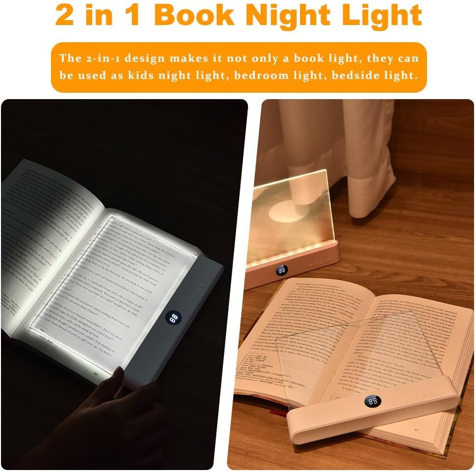 Book Light, Rechargeable Clear LED Flat Reading Light with 3 Colors & Timer, Dimmable Panel Plate Lamp Book Full Page for Reading in Bed at Night, Funny Gifts for Readers Kids Women Men (Pink) image number 4