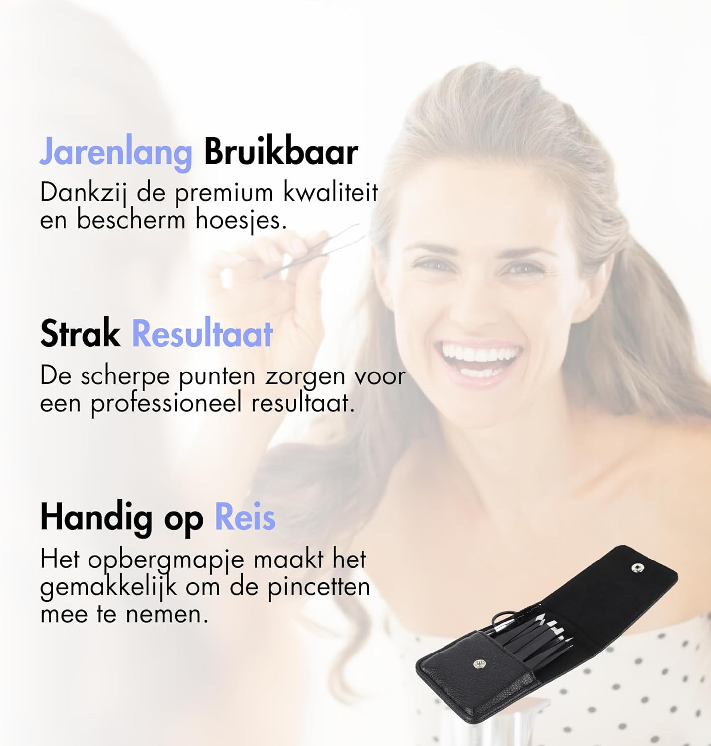 Bellaline Tweezers Set - Professional Eyebrow Tweezers Set with Scissors & Brush - 6-Piece Precision Set with Case - for Eyebrows, Hairs & Splitters (Black) image number 3