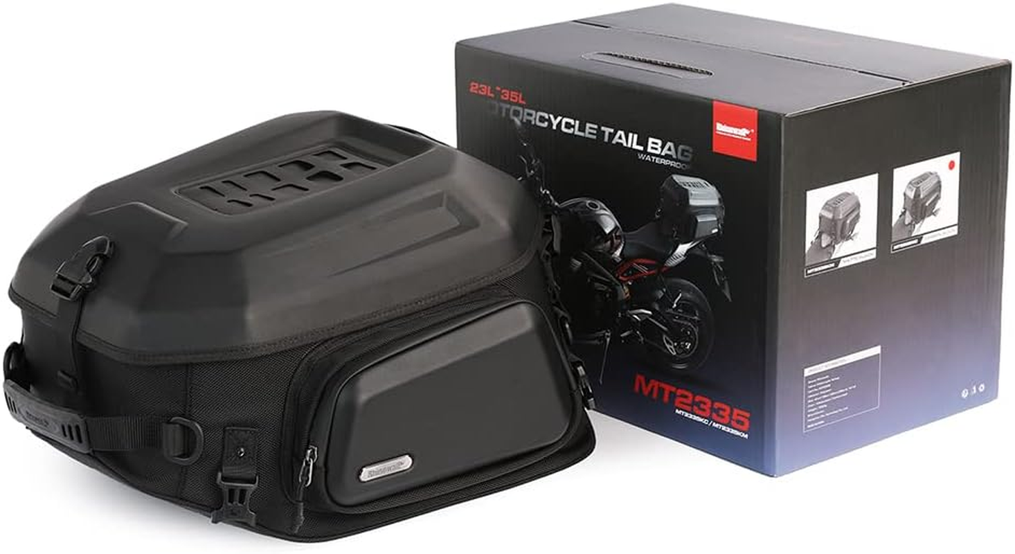 Rhinowalk Motorcycle Travel Luggage Expandable Motorcycle Tail Bag 35L Waterproof All Weather/Trunk/Rack Bag with Sissy Bar Straps-Black image number 4