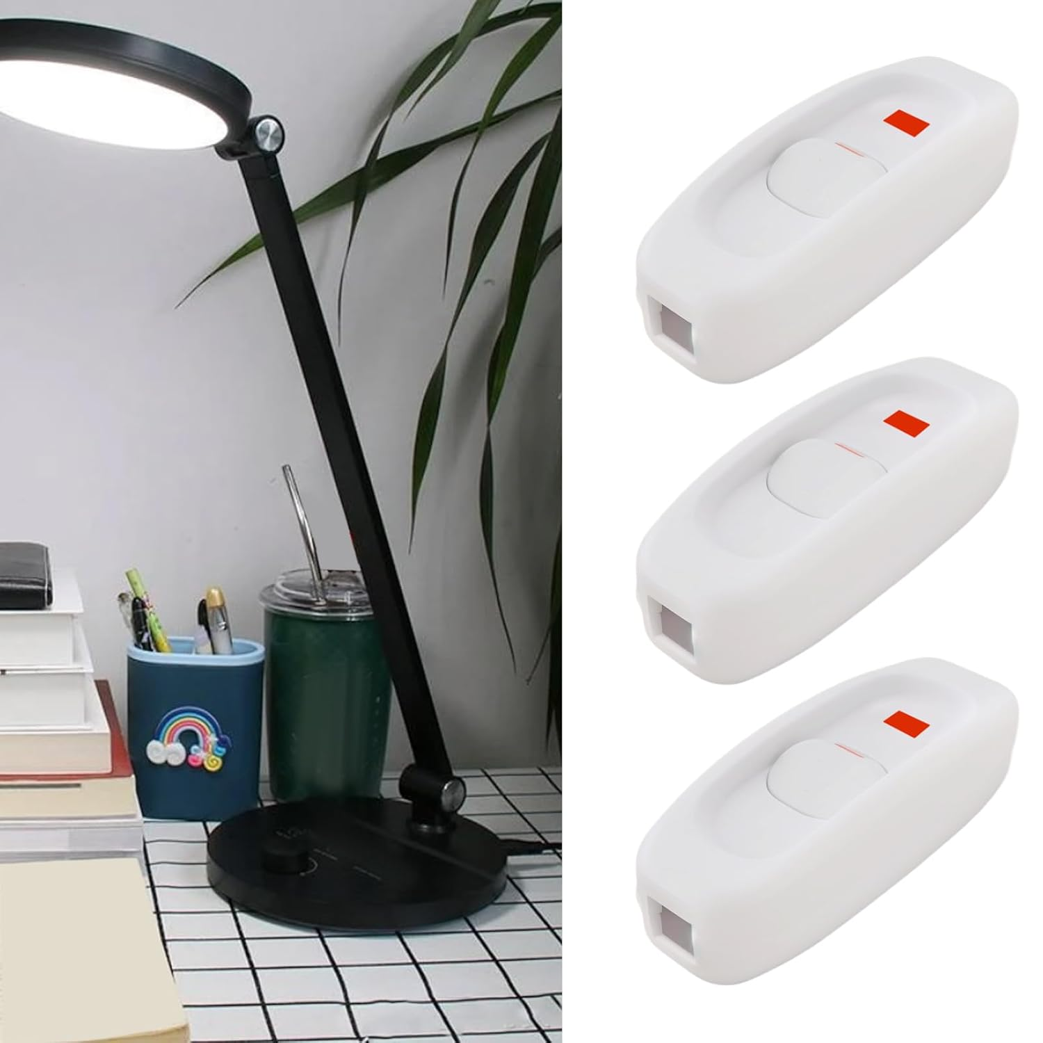 VGOL 4Pcs Inline Cord Switch Feed-Through Rocker Switch 110-250V 10A Cord Cable Switch Suitable for Table Lamp Mirror Lamp Wall Lamp, White image number 6