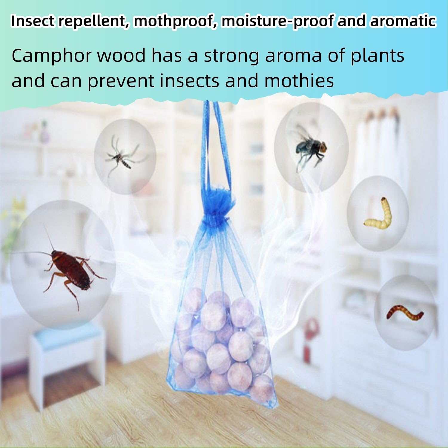 100 Balls Moth Protection Storage Essentials Fresh Cinnamomum Camphora Root for Closet Storage,Better Insect Repellent than Cedar Balls, Longer Lasting Effect,Repelling Clothes Moths (5 Bags) image number 6