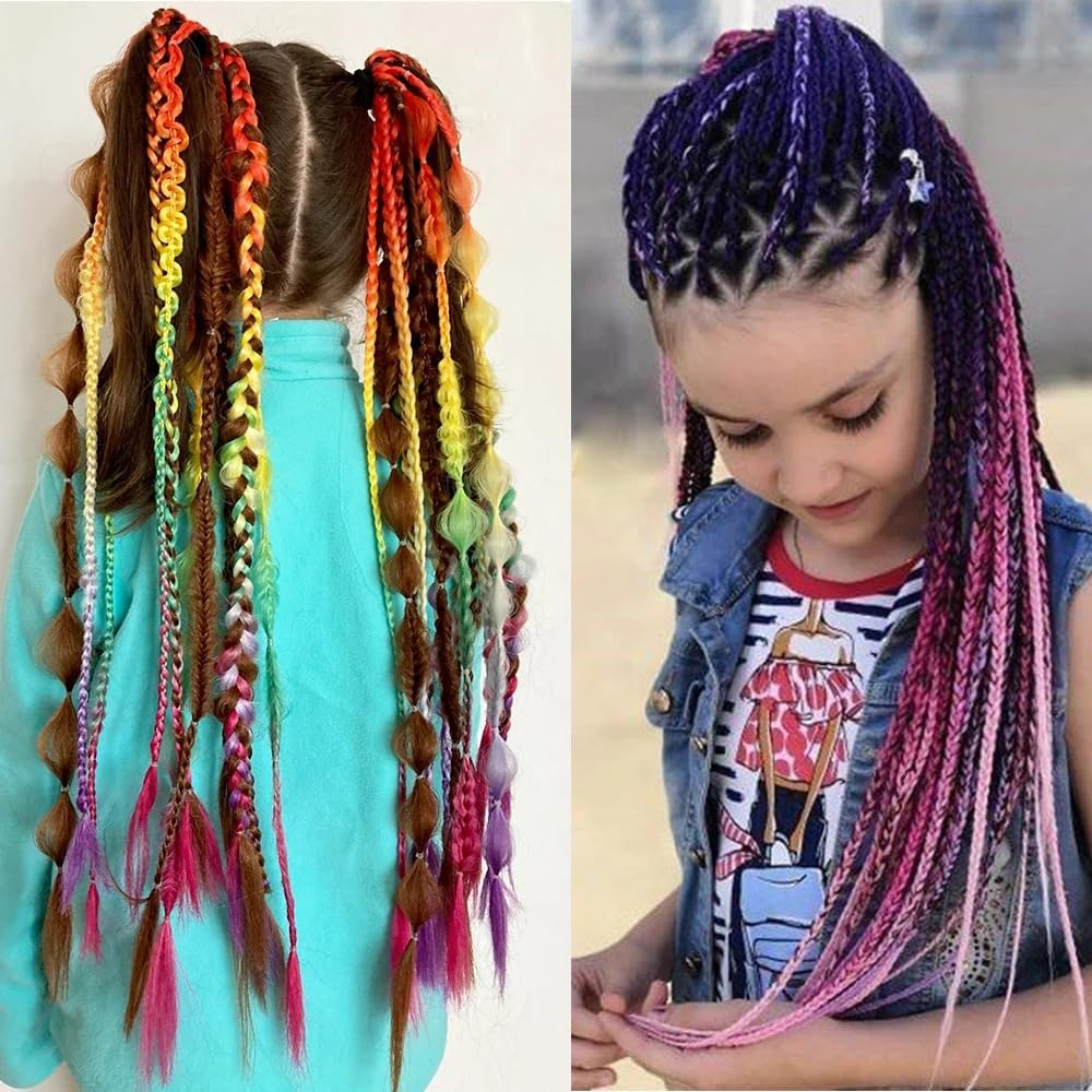 1X Ponytail Long Braids Colorful Band Pigtail Synthetic Braided Hair Extension #F image number 6