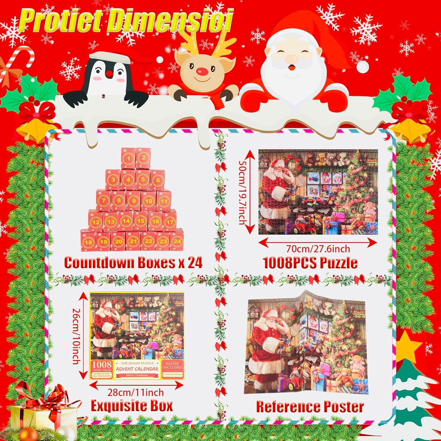 Advent Calendar 2024 Jigsaw Puzzles, 24 Box Christmas Puzzle Countdown Calendar, Funny Christmas Game Gift, Santa'S Xmas Gift,1008 Pieces 19.7 Inches X 27.6 Inch Puzzles image number 3
