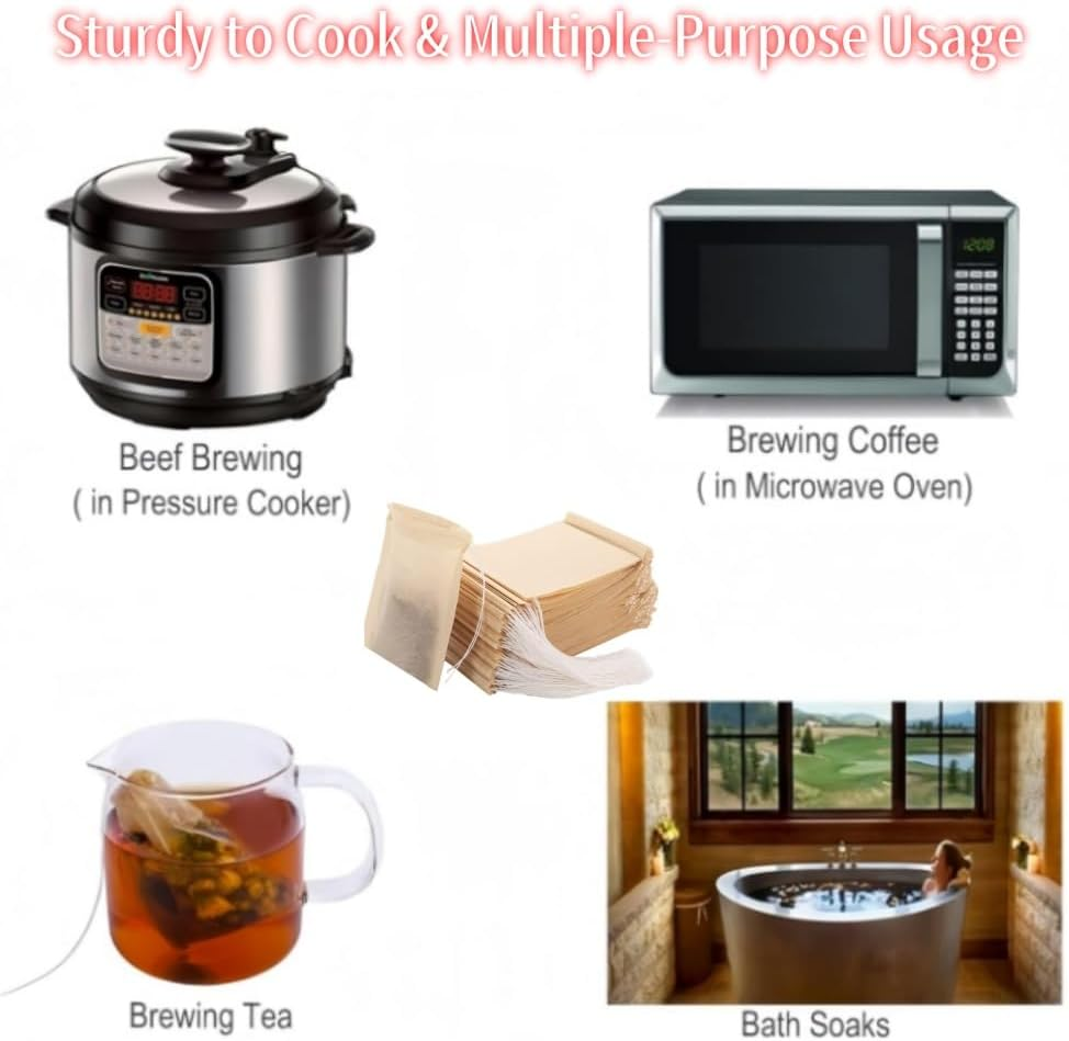 300 Pcs Disposable Tea Filter Bags,Natural Pulp Material Drawstring Seal Tea Bag Empty for Loose Leaf Tea (7 X 9 Cm) image number 5