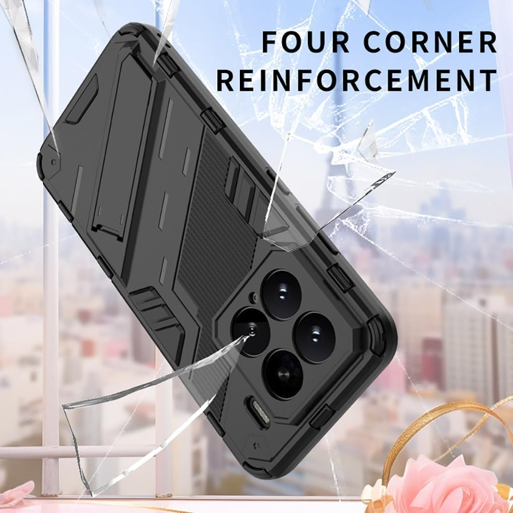 SEAHAI Case for Xiaomi 15 5G, [Military Shockproof Case] Ultra Thin Hard PC Soft TPU Protective Mobile Phone Case with Sturdy Foldable Stand - Black - Green image number 6