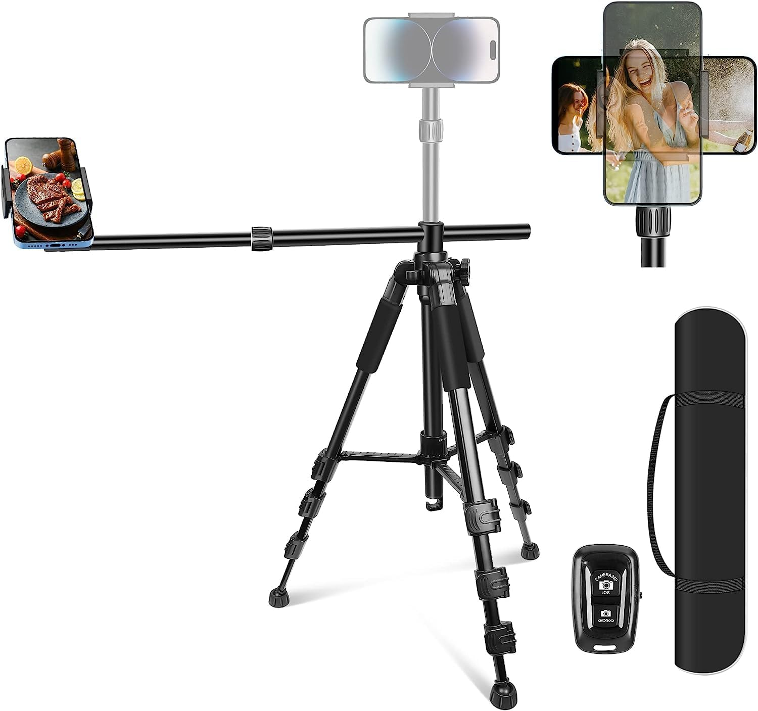 Iphone Tripod for Overhead Video Recording [Heavy Duty & Ultra-Stable], 25In Horizontal Long Extendable Boom, 360&deg; Rotation Iphone Tripod Stand with Remote, Vertical 71" Tall Phone Tripod image number 4