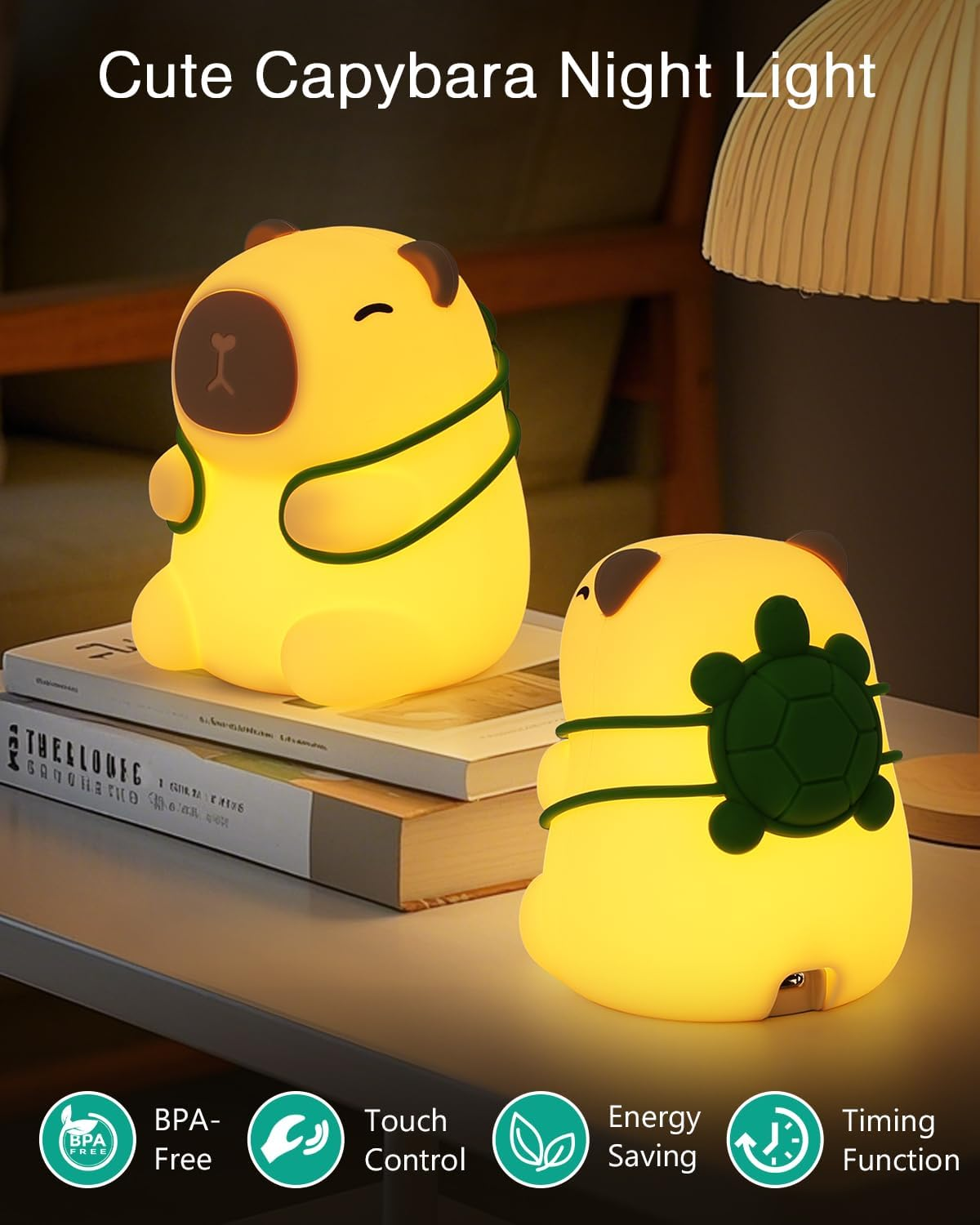 Capybara Night Light, Cute Animal Soft Silicone LED Lamp with 3 Brightness & 7 Color and Timer, Rechargeable Nursery Bedside Light for Kids Room Decor, Birthday Holiday Gifts for Boy Girl image number 5