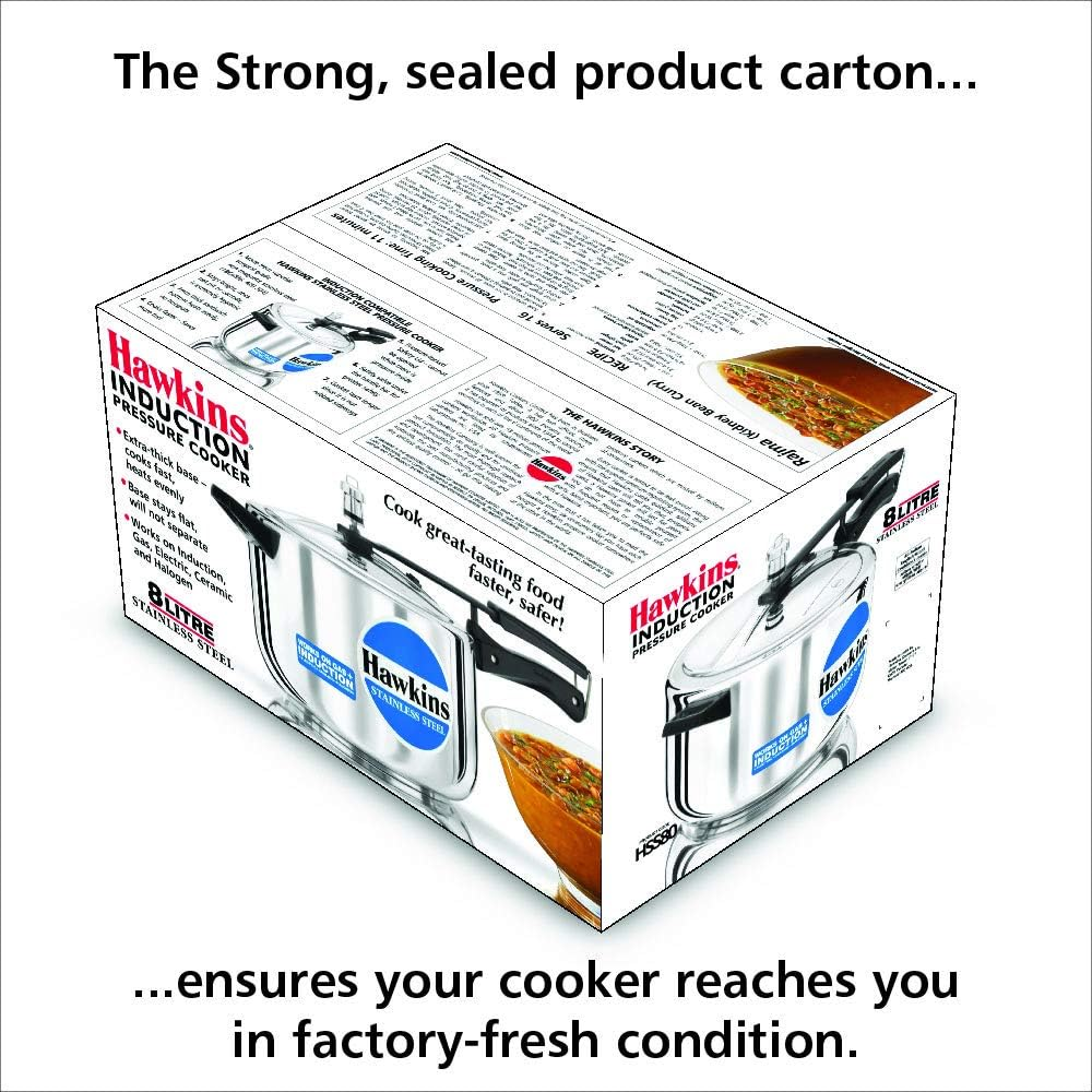 Hawkins Stainless Steel Induction Compatible Pressure Cooker, 8 Litre Capacity, Silver