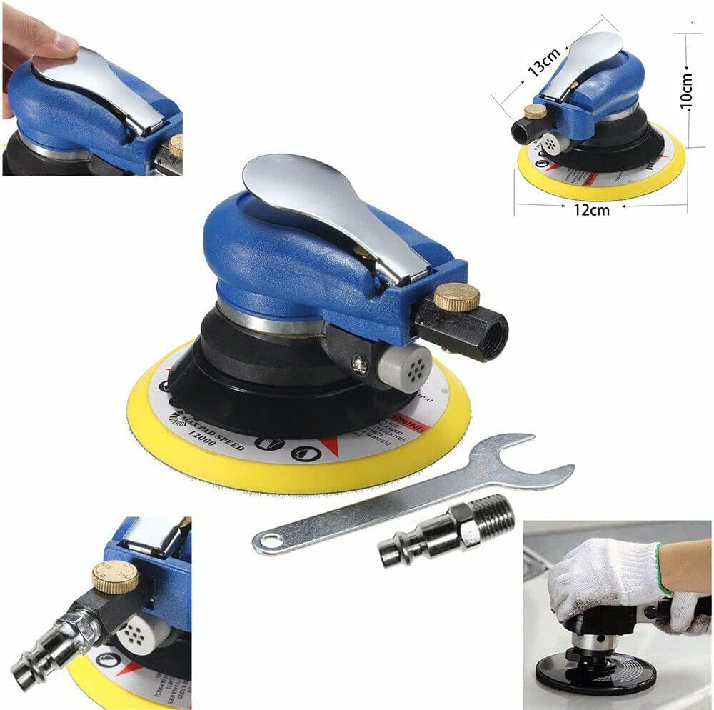 6'' Air Random Orbital Palm Polisher Sander Vacuum Pneumatic Tools 150Mm +Wrench image number 2