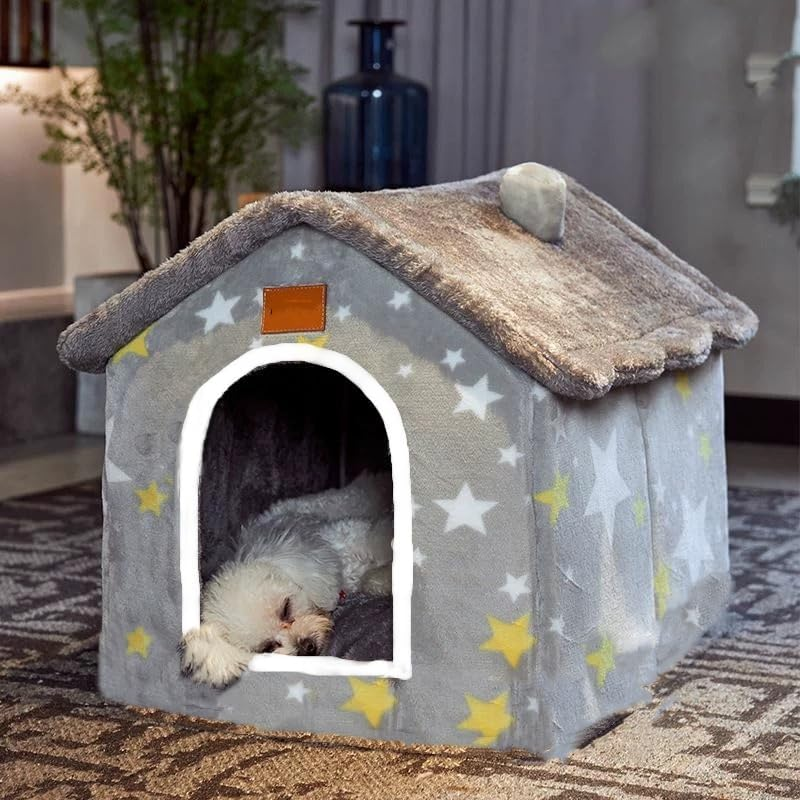 Scnbom Dog House Indoor Puppy Cave Cat Nest Kennel Pet Bed Portable Memory Sponge Foldable Houses with Cushion (Grey, S:Size Fits 3.5Kg/8Lbs (Pets)) image number 1