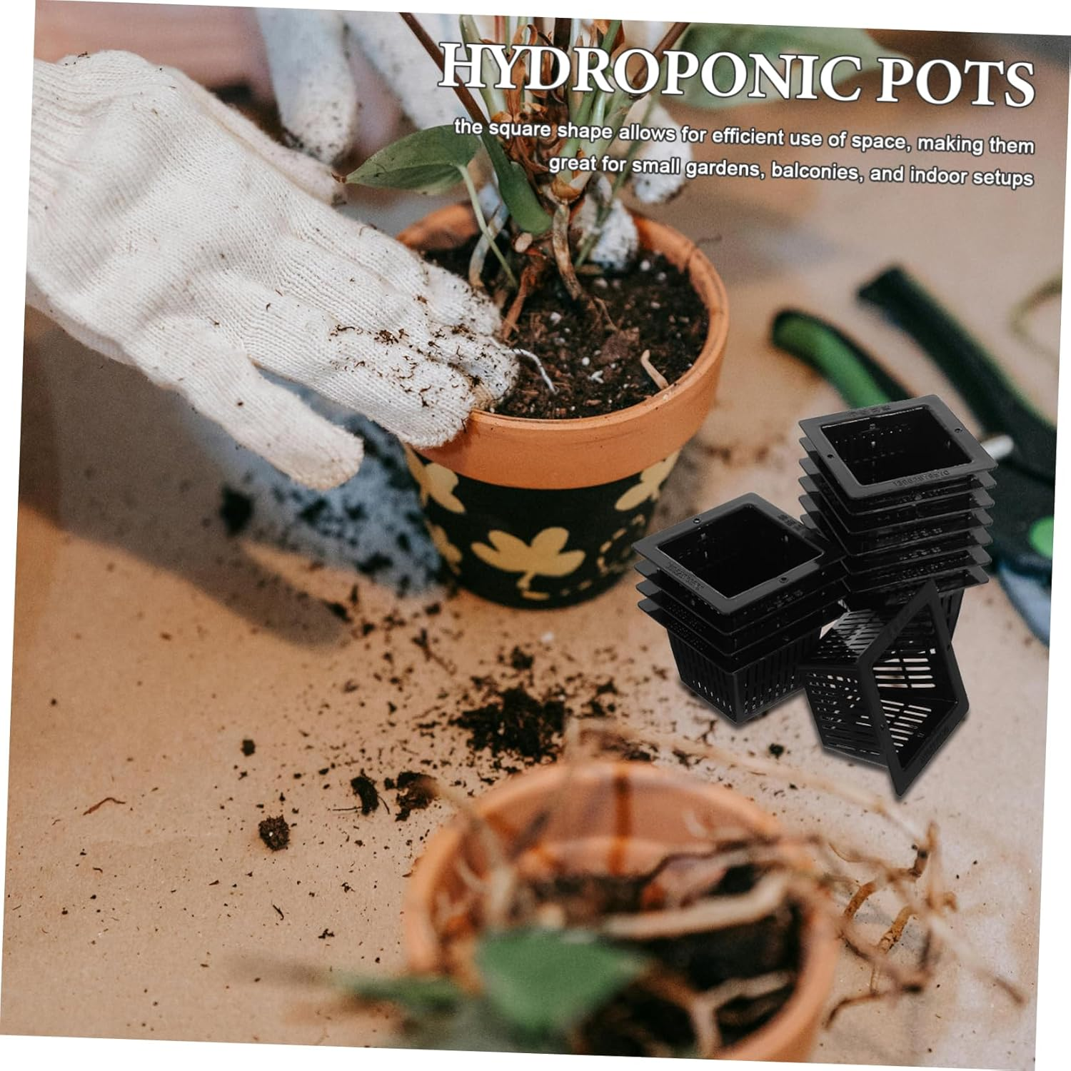 CANIGHT 12Pcs Heavy Duty Square Nursery Pots for Hydroponics and Traditional Gardening Slotted Mesh Design for Optimal Aeration and Drainage for Vegetables and Flowers image number 2