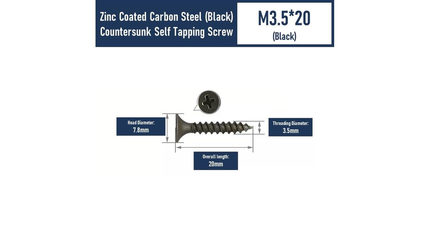 Carbon Steel Black Zinc Cross Flat Countersunk Head Self-Tapping Screws (M3.5 = 6G X 20Mm - 120Pcs) image number 1