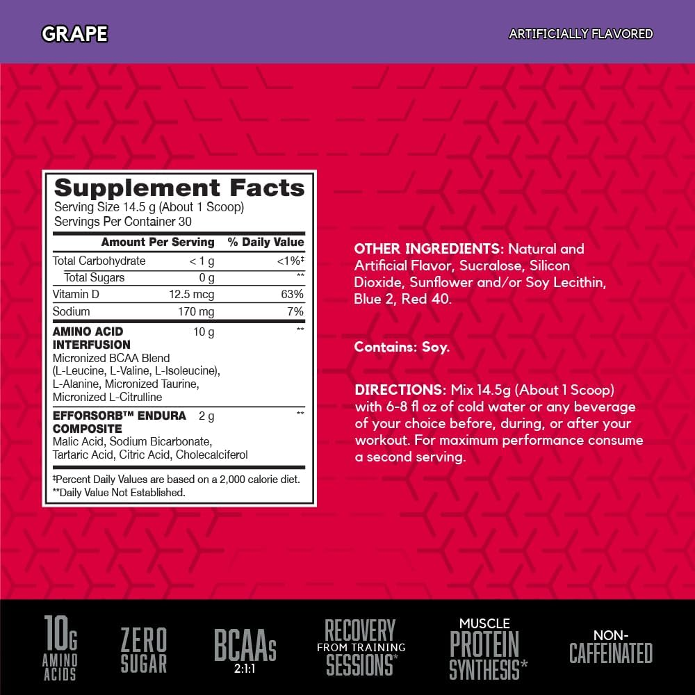 BSN Amino X Endurance & Recovery BCAA Intra Workout, Grape, 435G, 30 Servings image number 1