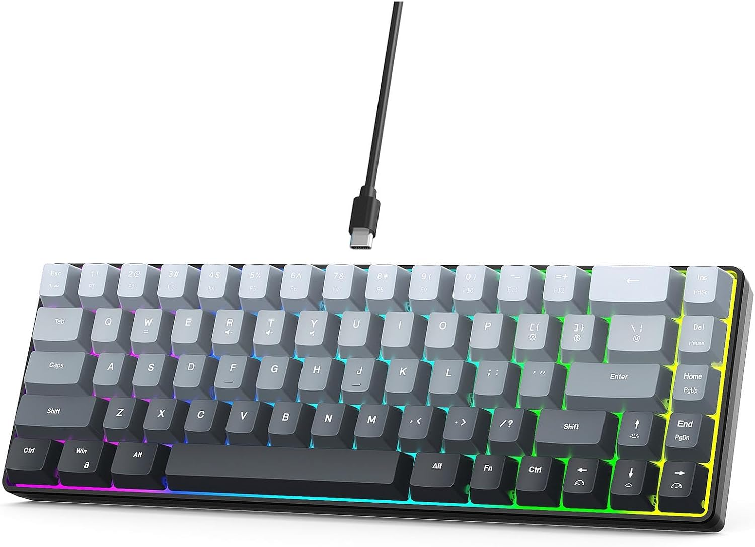 XUMIUZIY 60% Mechanical Keyboard, 68 Keys RGB Backlit Wired Gaming Keyboard, Hot Swappable, 25 Key anti Ghosting, Ergonomic Membrane Keyboards for Laptop PC (Gradient Black)