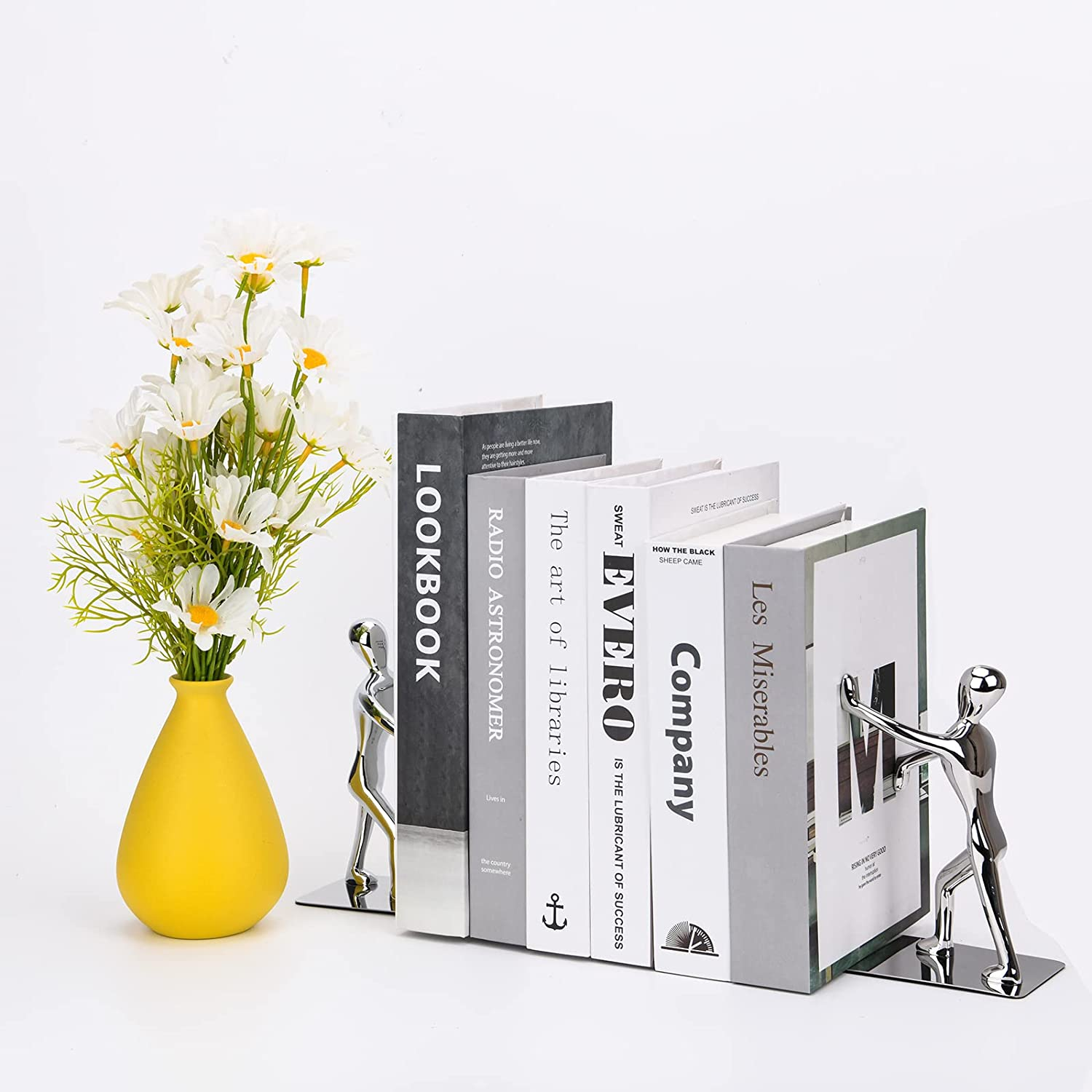 Merrynine Heavy Duty Bookends, 2 Pack Stainless Steel Kung Fu Man Book End, Creative Metal Book Shield for Home Office Library Decoration,Fashion Gift image number 1