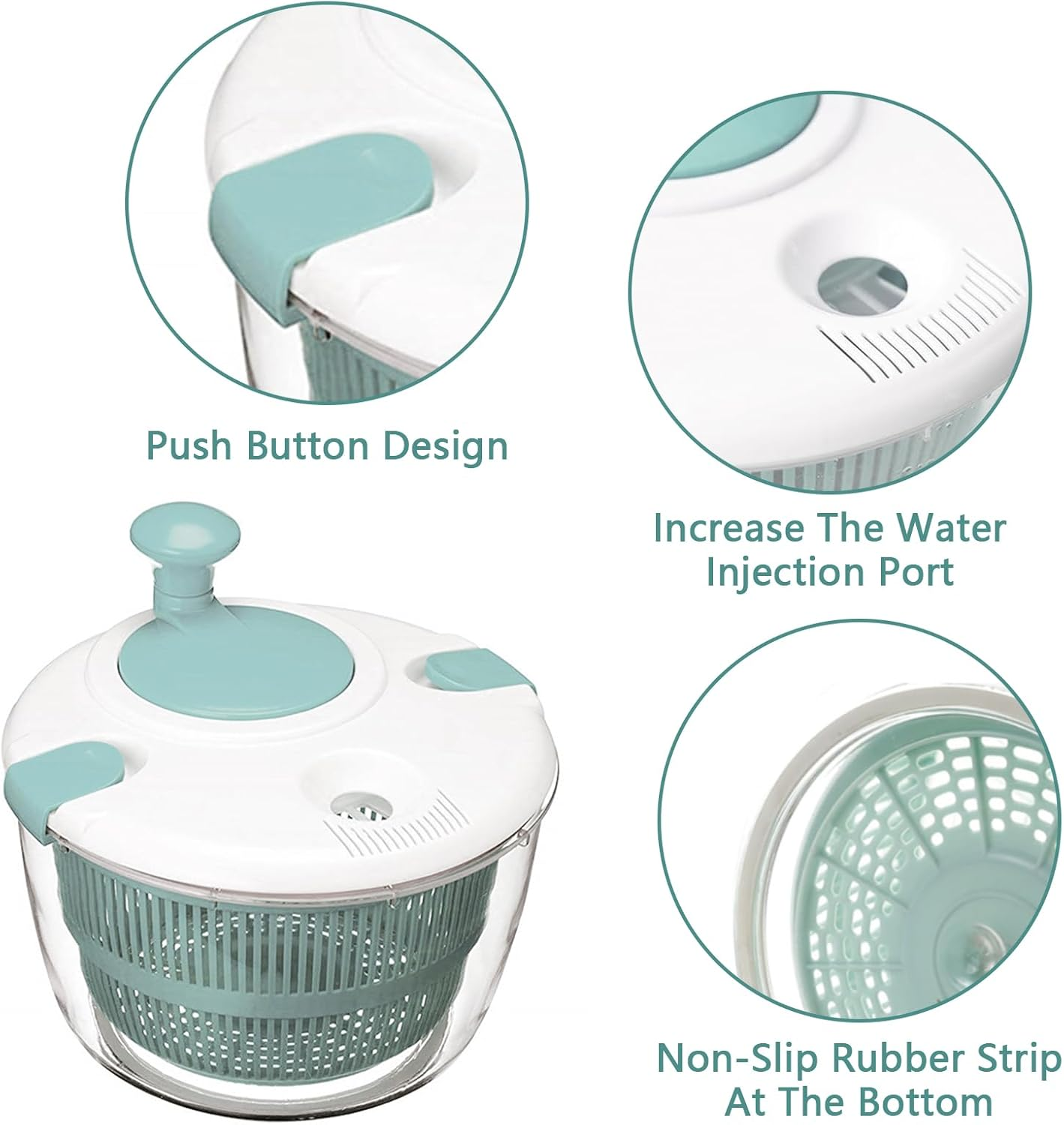 Lizbin Salad Spinner, Large Salad Spinner 5L Capacity, Quick and Easy Multi-Use Manual Lettuce Spinner, Vegetable Dryer, Fruit Washer, Wash, Spin & Dry Salad Greens, Fruits & Vegetables (Blue)