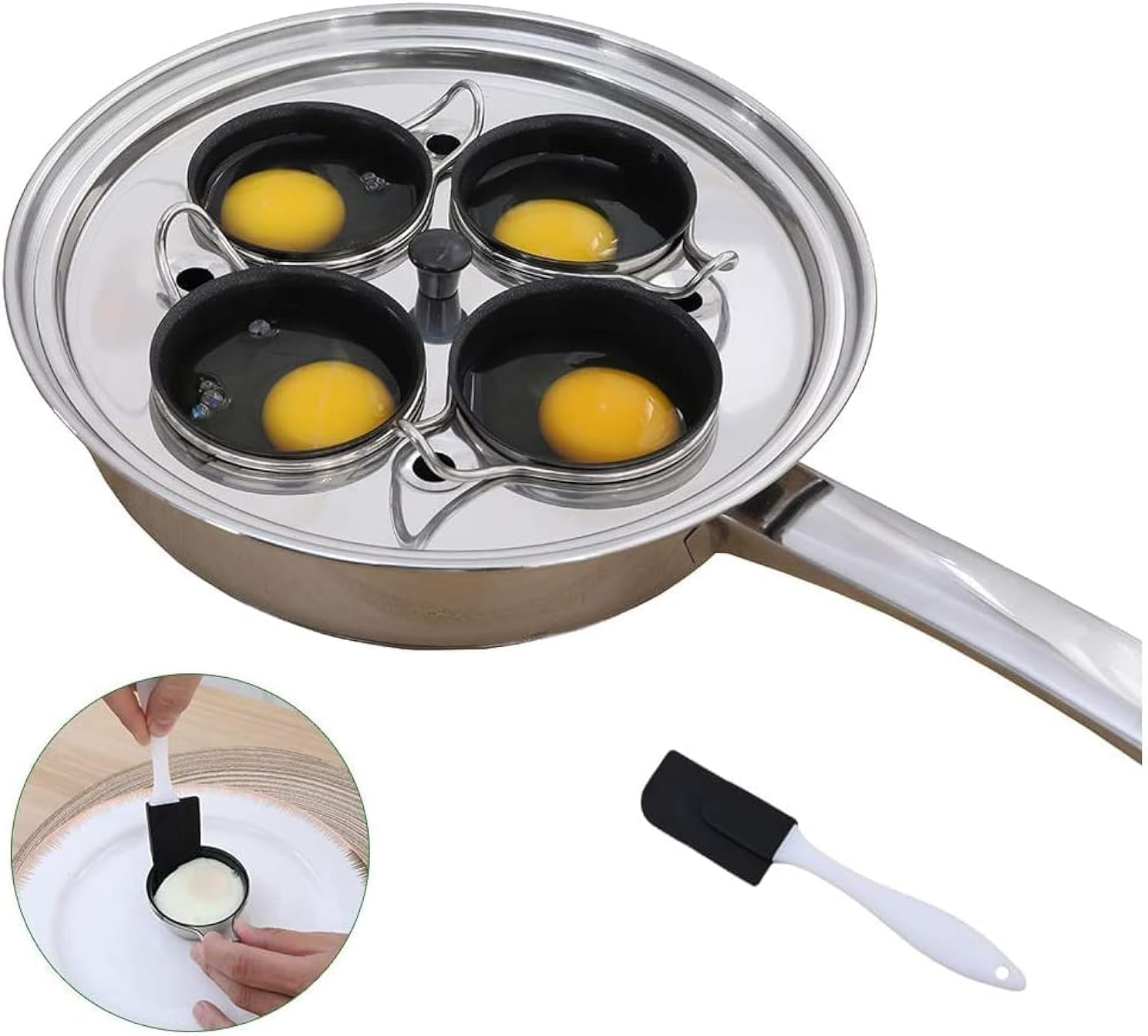 2 Cups Egg Poacher Pan - Stainless Steel Poached Egg Cooker &ndash; Perfect Poached Egg Maker &ndash; Induction Cooktop Egg Poachers Cookware Set with 2 Nonstick Large PFOA FREE Egg Poacher Cups