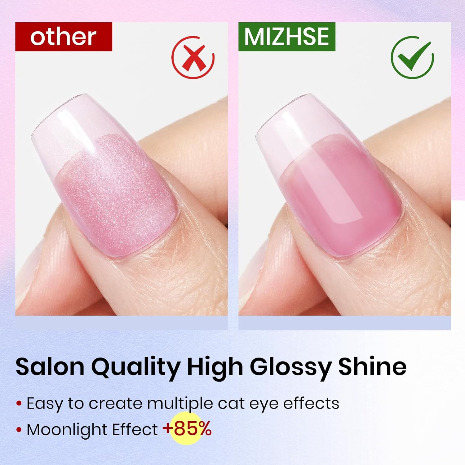 MIZHSE Cat Eye Gel Nail Polish Moonlight 6 Colors Ceramic Magnetic Gel Polish Set with Magnet Stick Crystal Silver Champagne Pink Green Blue Purple Magnetic French Gel Nail Polish Kit Gift Set image number 5