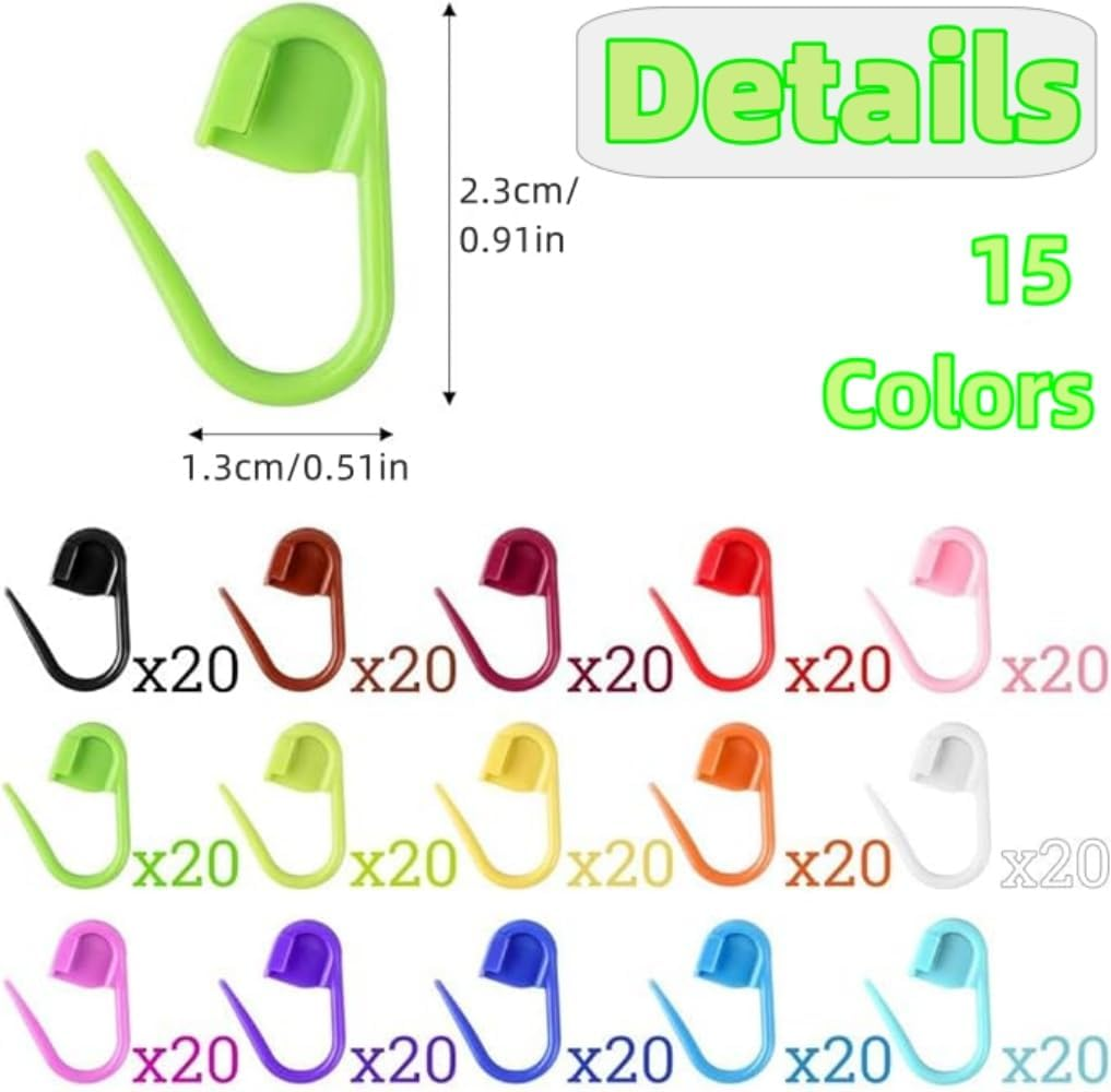 300 Pcs Stitch Markers,Crochet Knitting,15 Colors Crochet Stitch Needle Clip, Knitting Plastic Locking Stitch, Needle Clip Counter with Clear Storage Case, for DIY Handicraft Place Buckle Marker