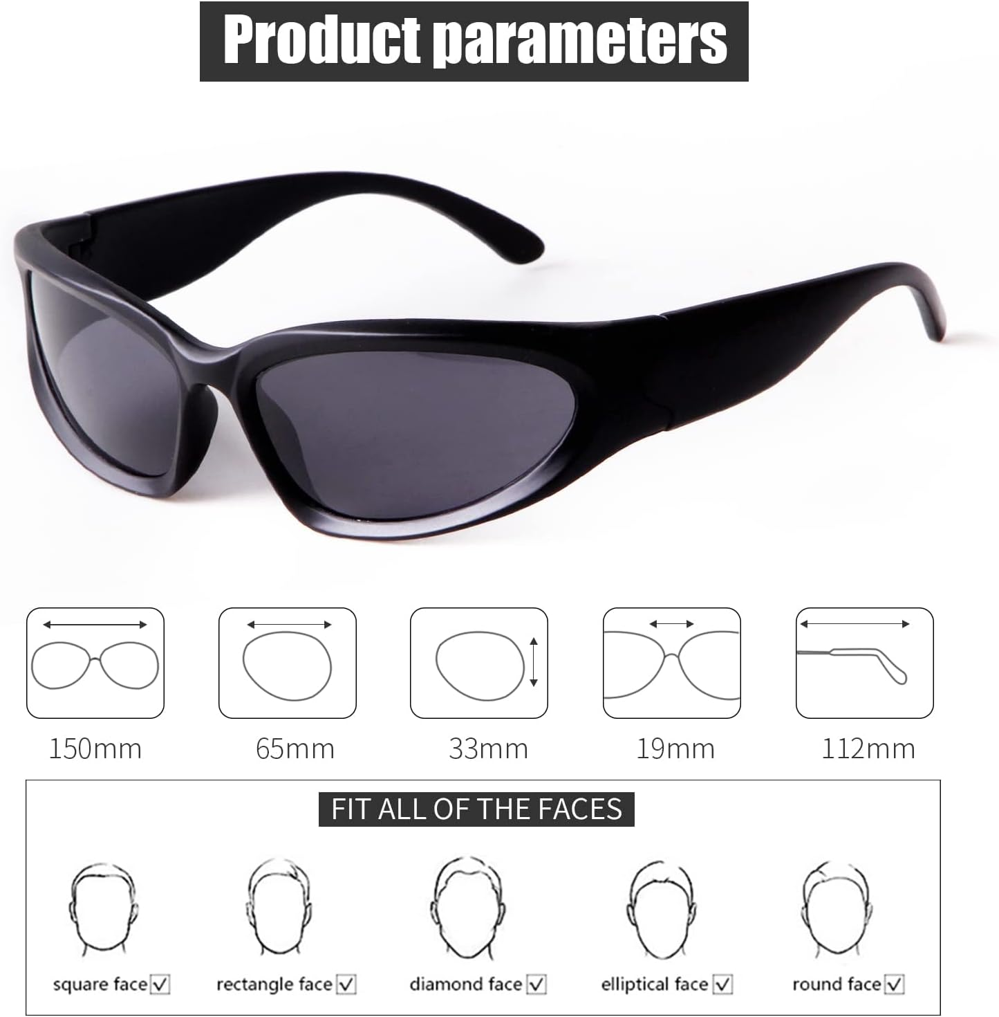 Wrap around Sunglasses for Men Women Stylish Fashion Sun Glasses Outdoor Sport Sunglasses UV400 Shades - Gray image number 3