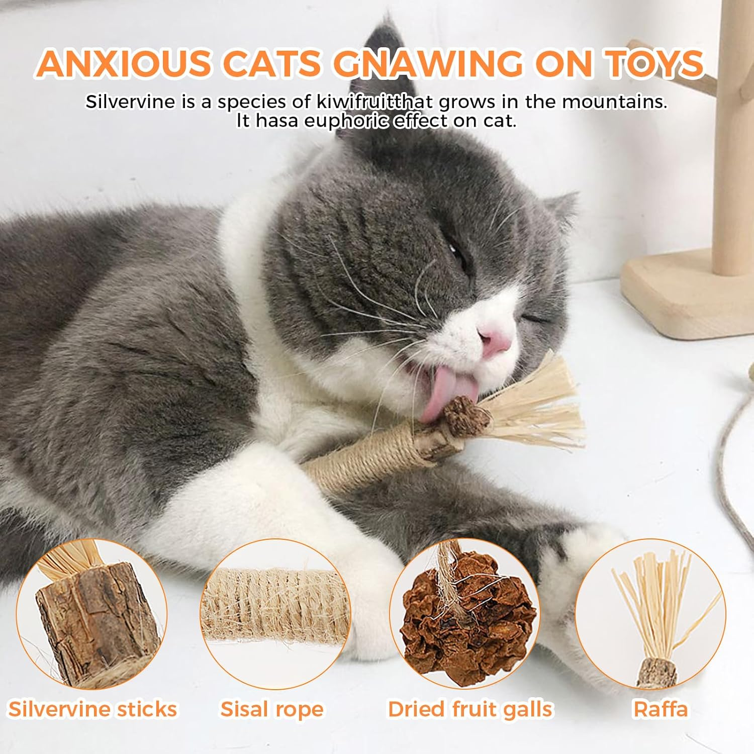Silvervine Sticks Cat Toys, 6-Piece Set of Natural Cat Chew Stick, Suitable for Cat Dental Care, Tooth Cleaning, Cat Nip Treatment Toys, Indoor Cats, Suitable for All Cats image number 4