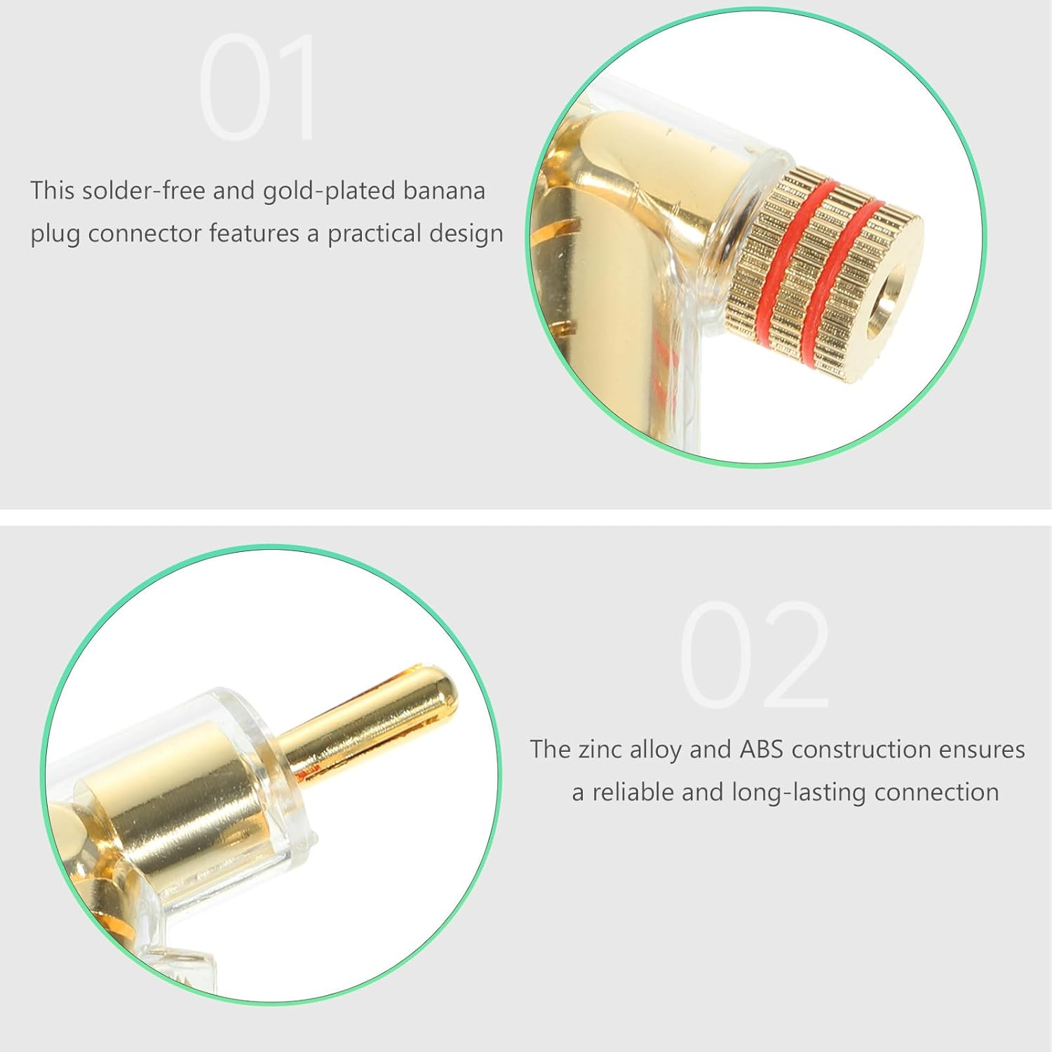 GARIOUANS 2Pcs 45 Degree Angled Solderless Banana Plugs Speaker Terminals Connectors for Amplifier Home Audio Sound System image number 3