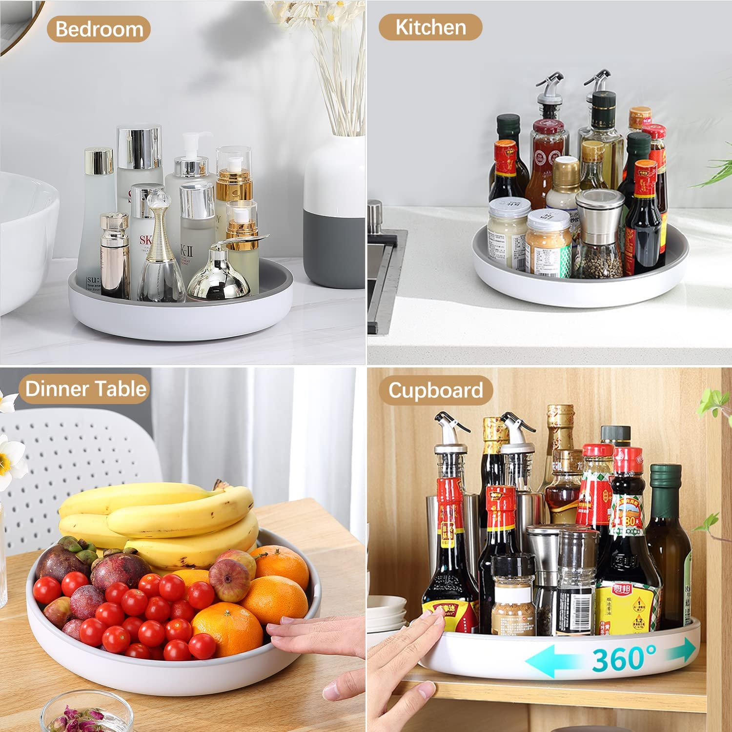 Lazy Susan 30Cm Large 360&deg; Rotating Organiser for Condiments Spice Waterproof Plastic Lazy Susan Pantry Organiser Turntable for Kitchen Countertop Organized image number 3