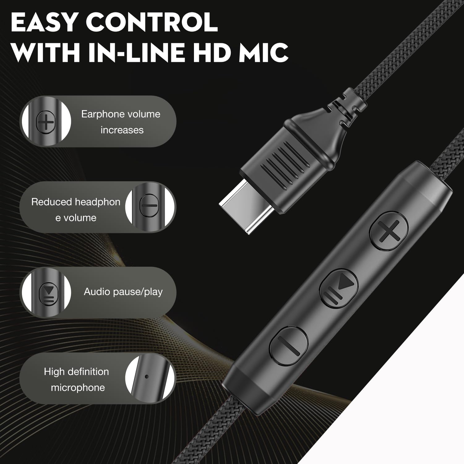 Bywulanda USB C Headphones with Mic and Volume Control, over Ear Stereo Headsets for Iphone 15 16 Pro, Wired Foldable Headphones for Smartphones Chromebook Laptop Tablets Travel(Black/Gray) image number 2